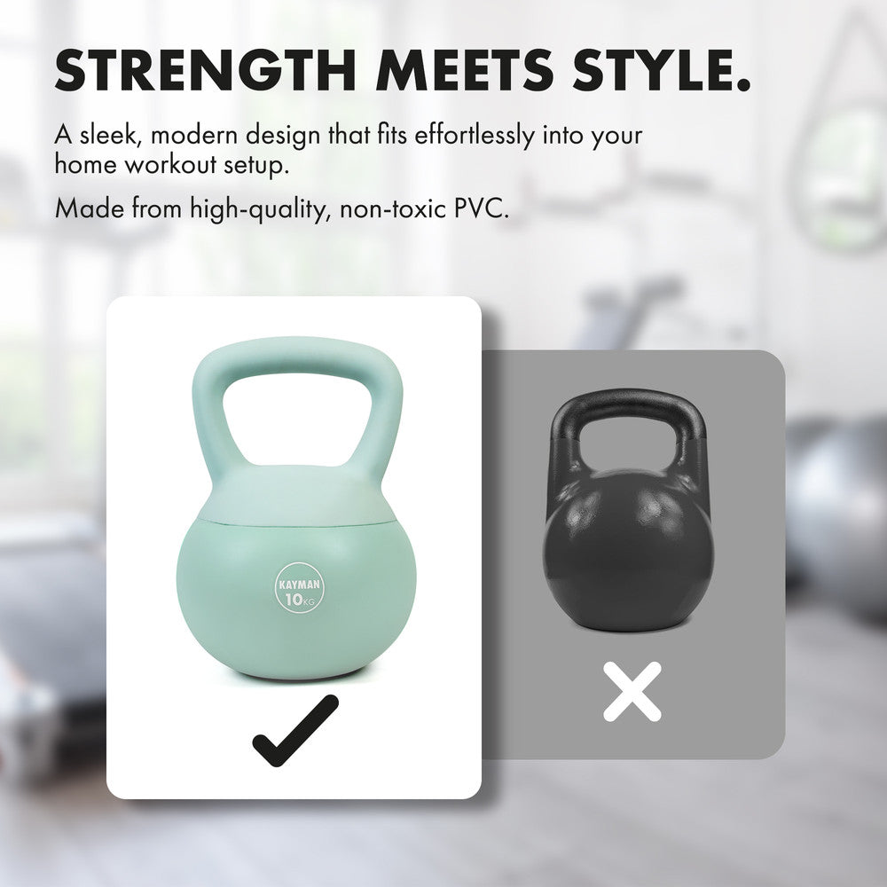 KAYMAN Soft Kettlebell for Home Gym – PVC Coated Weight – Floor Safe Flat Base – Ergonomic Non-Slip Handle – Strength Training, CrossFit, HIIT, Core Workout – Durable Fitness Equipment