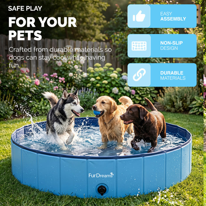 FurDreams Foldable Pet Swimming Pool – Hard Plastic Dog Bathtub, Portable Multi-Functional PVC Kiddie Pool with Non-Slip Base – Perfect for Children, Cats, Puppies, and Summer Fun