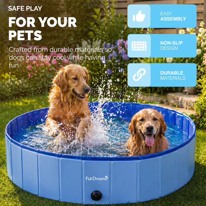 FurDreams Foldable Pet Swimming Pool – Hard Plastic Dog Bathtub, Portable Multi-Functional PVC Kiddie Pool with Non-Slip Base – Perfect for Children, Cats, Puppies, and Summer Fun