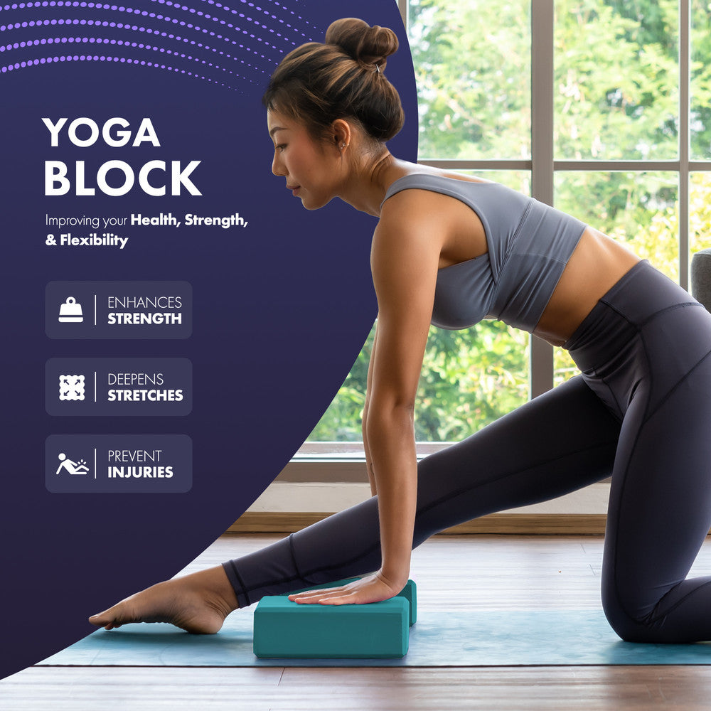 Kayman Yoga Block 2-Pack - Durable EVA Foam Blocks with Non-Slip Surface - Lightweight, Portable, and Ideal for Improving Flexibility, Balance & Alignment-Teal – image 4