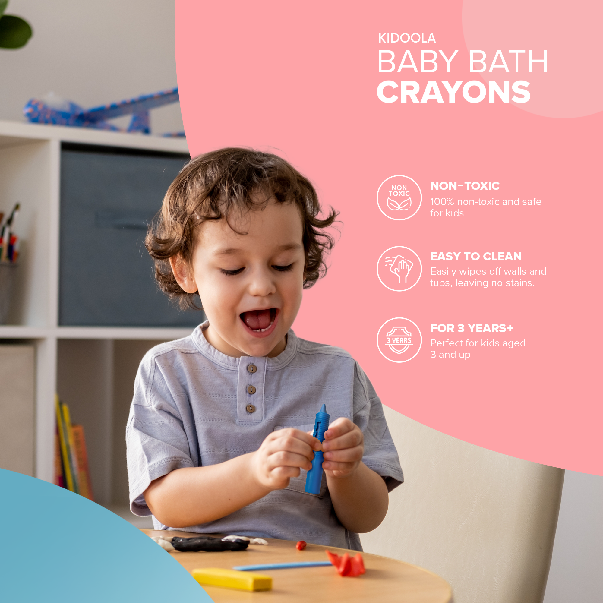 Kidoola Baby Bath Crayons – 6 Pack of Washable, Non-Toxic Crayon Pens for Bathtime Fun – Easy to Clean, Vibrant Colors – Perfect for Toddlers Ages 3+