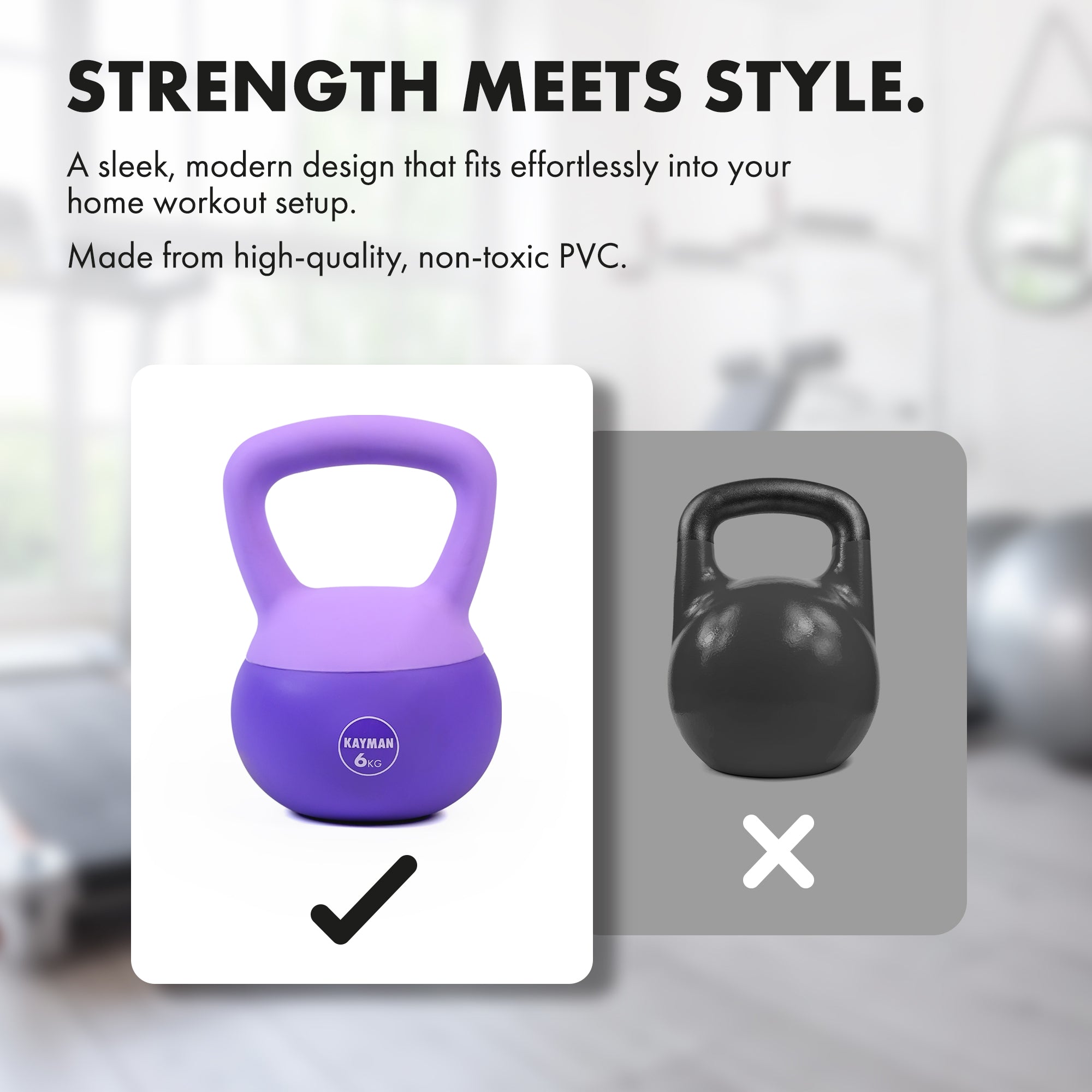 KAYMAN Soft Kettlebell for Home Gym – PVC Coated Weight – Floor Safe Flat Base – Ergonomic Non-Slip Handle – Strength Training, CrossFit, HIIT, Core Workout – Durable Fitness Equipment
