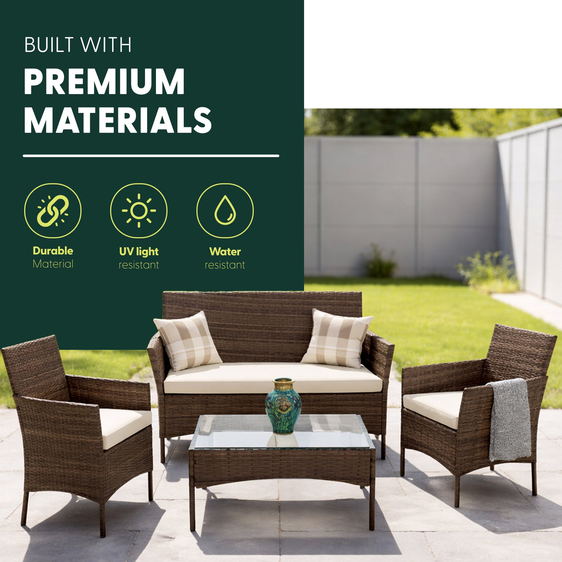4 Piece Rattan Brown