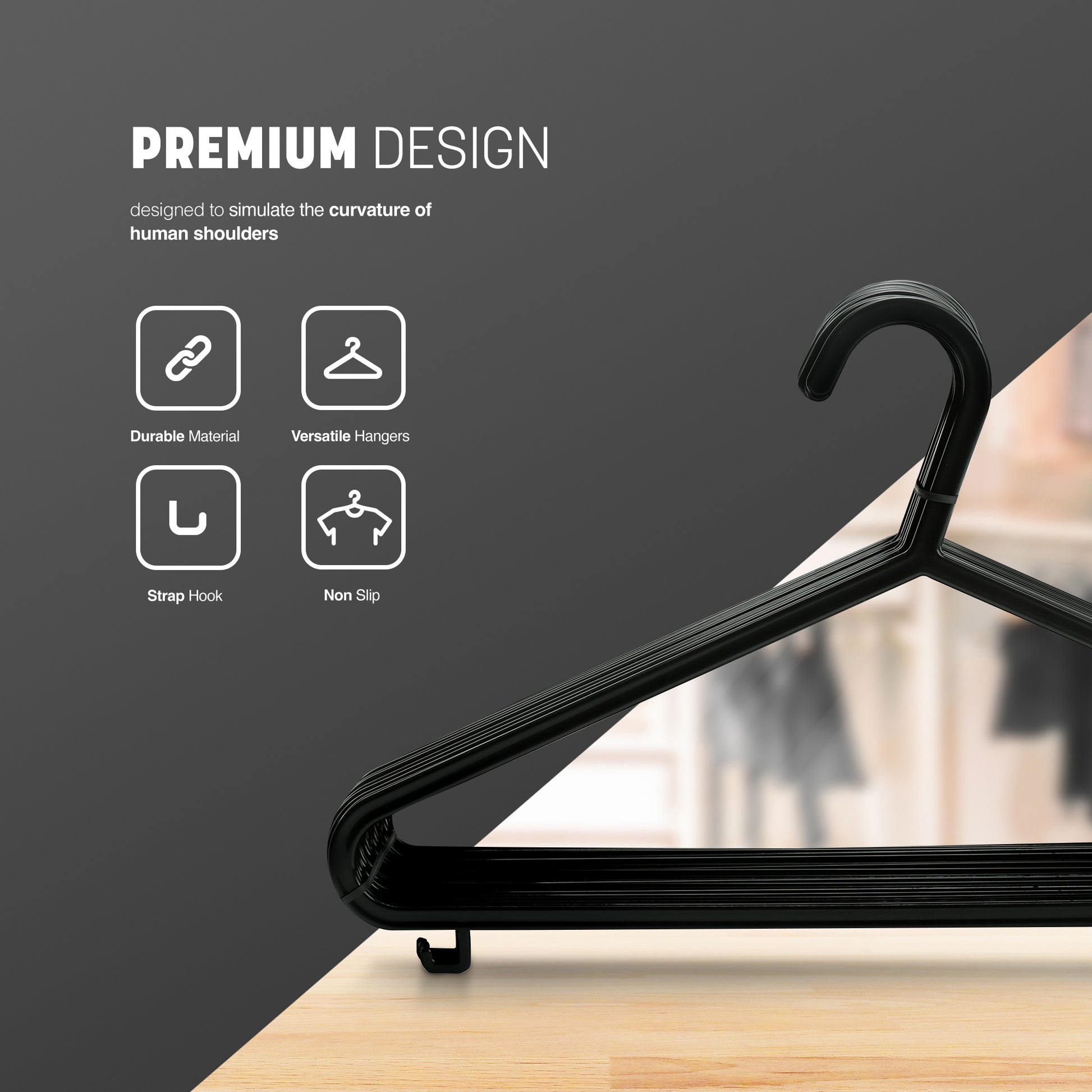 Plastic Clothes Hangers with Trouser Bar and Accessory Hooks - 25 Pack