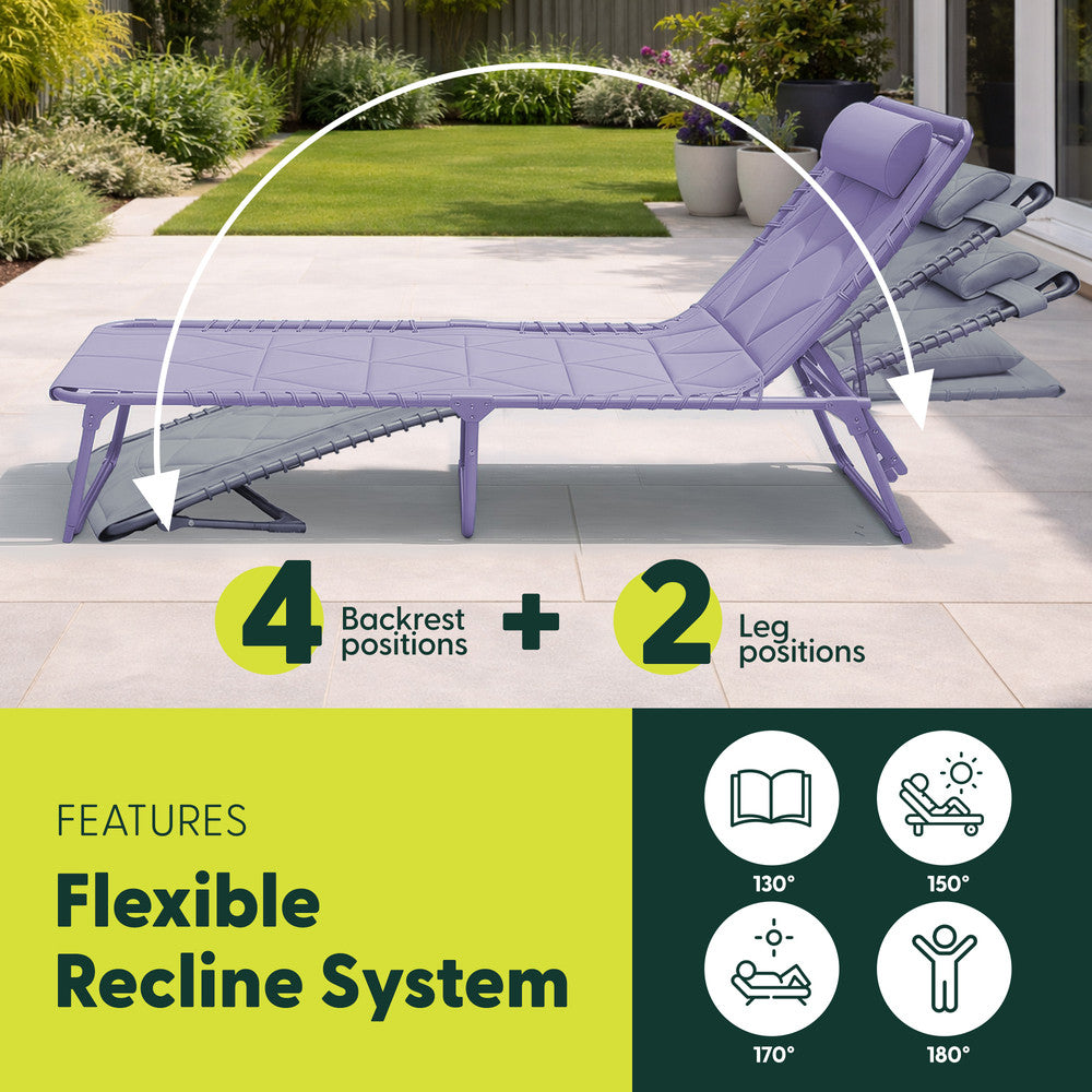 Quilted Folding Sun Lounger - Padded 600D Oxford Fabric