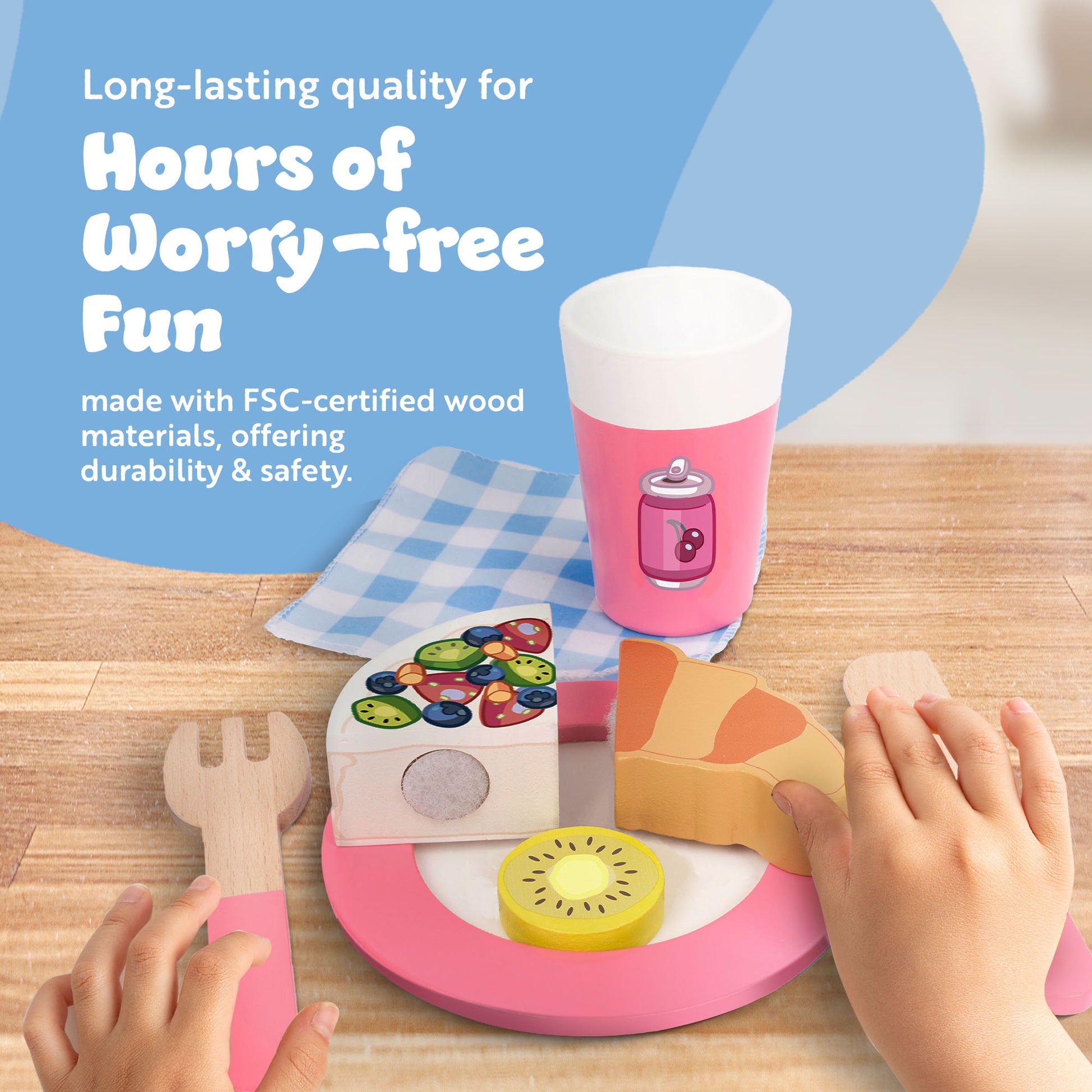 Bluey – Picnic Basket Set – 30-Piece Wooden Roleplay Toy for Kids with Carry Case, Cutlery & Pretend Food – Made from FSC-Certified Materials – Creative & Engaging Play Kit for Ages 3 and Up