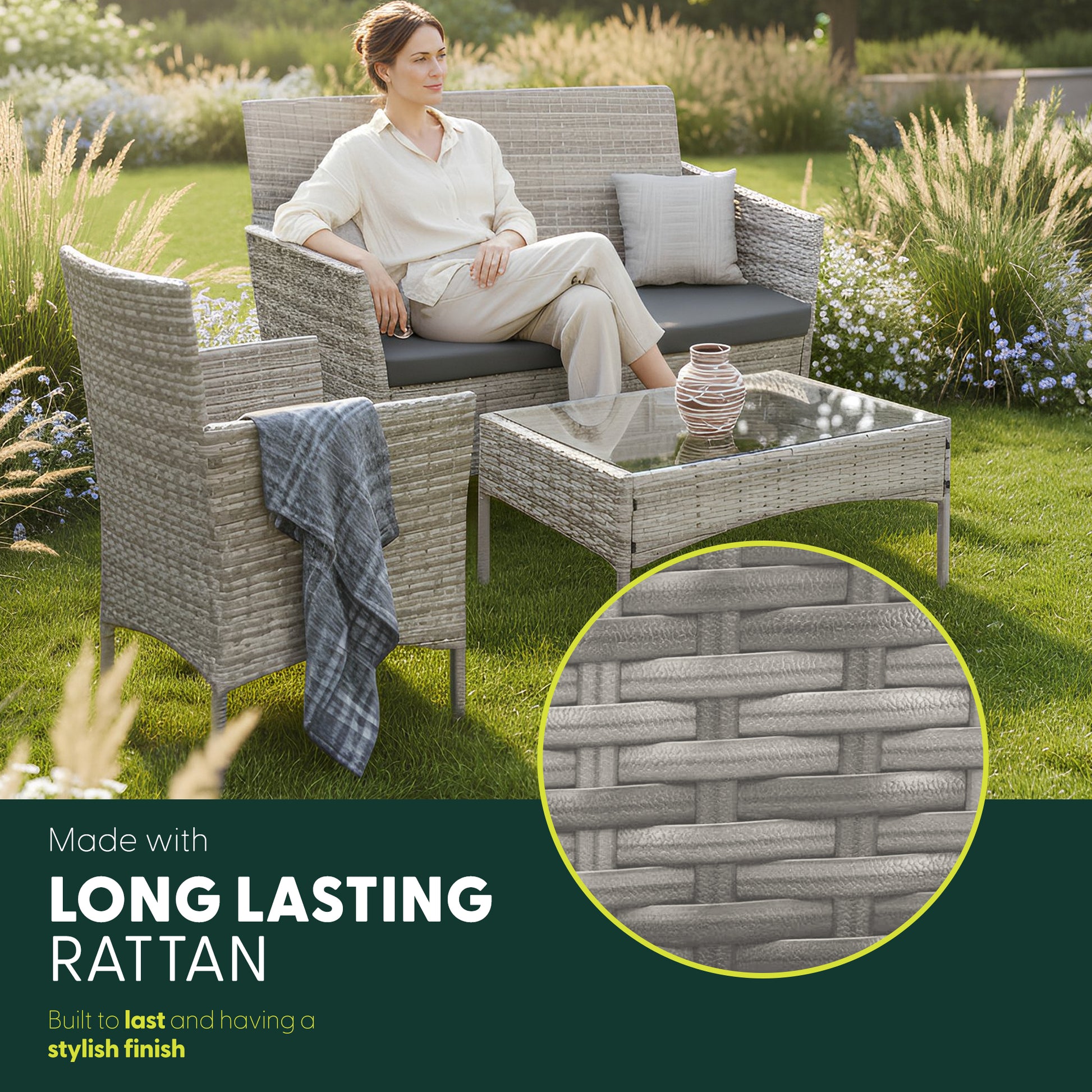 4 Piece Rattan Gray