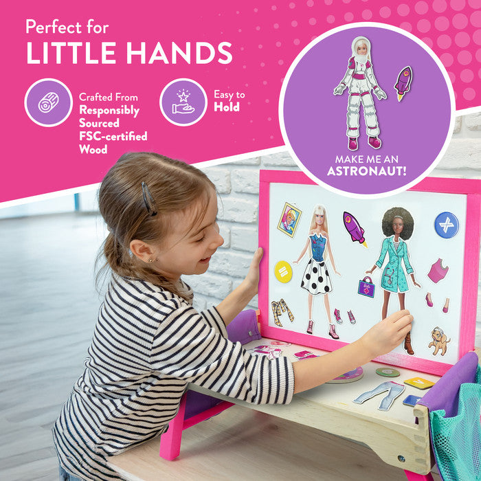 Barbie educational lap tray with magnetic dress-up dolls and number magnets