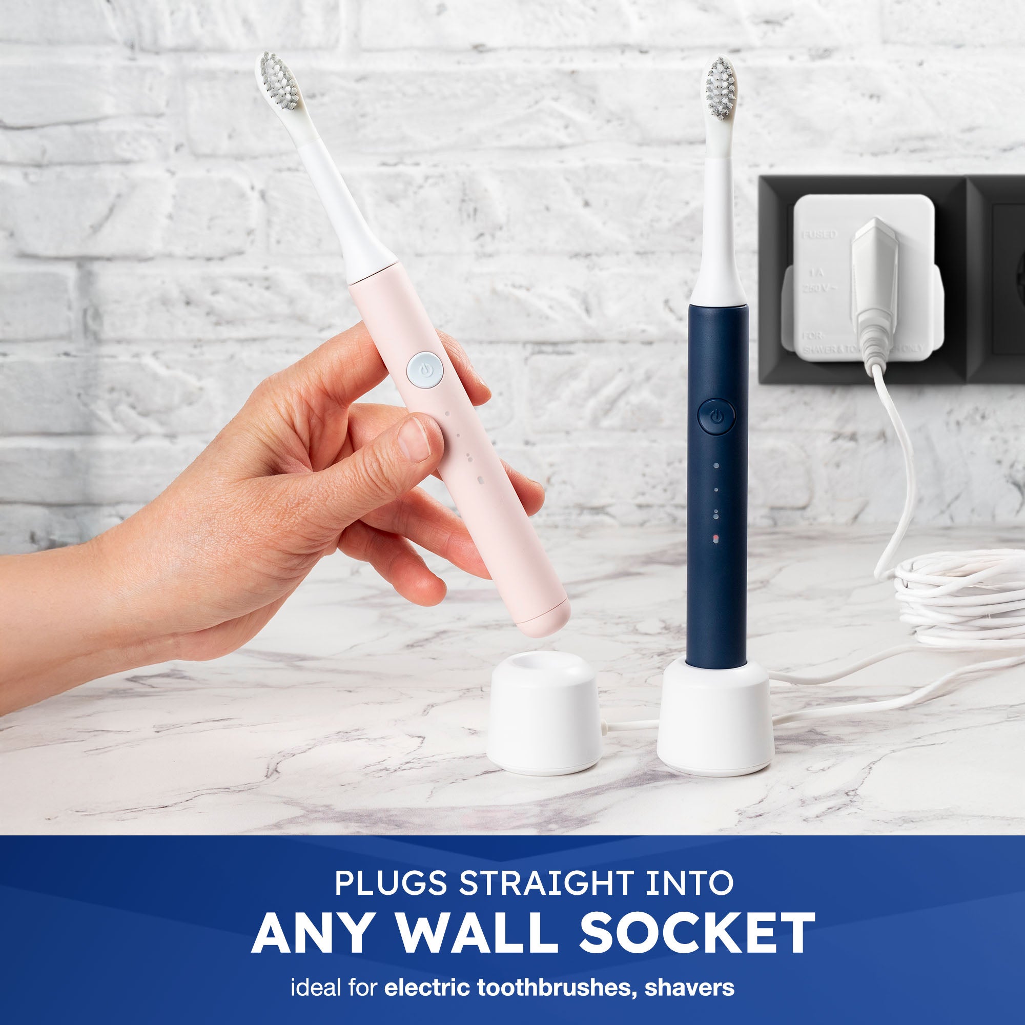 Desiretech - EU Travel Adaptor - 2 Pack - UK 3 Pin to EU 2 Pin Plug - 16A, 250V - Compact & Portable - CE Certified, Safe, Heat-Resistant - Travel Accessory for European Trips - White