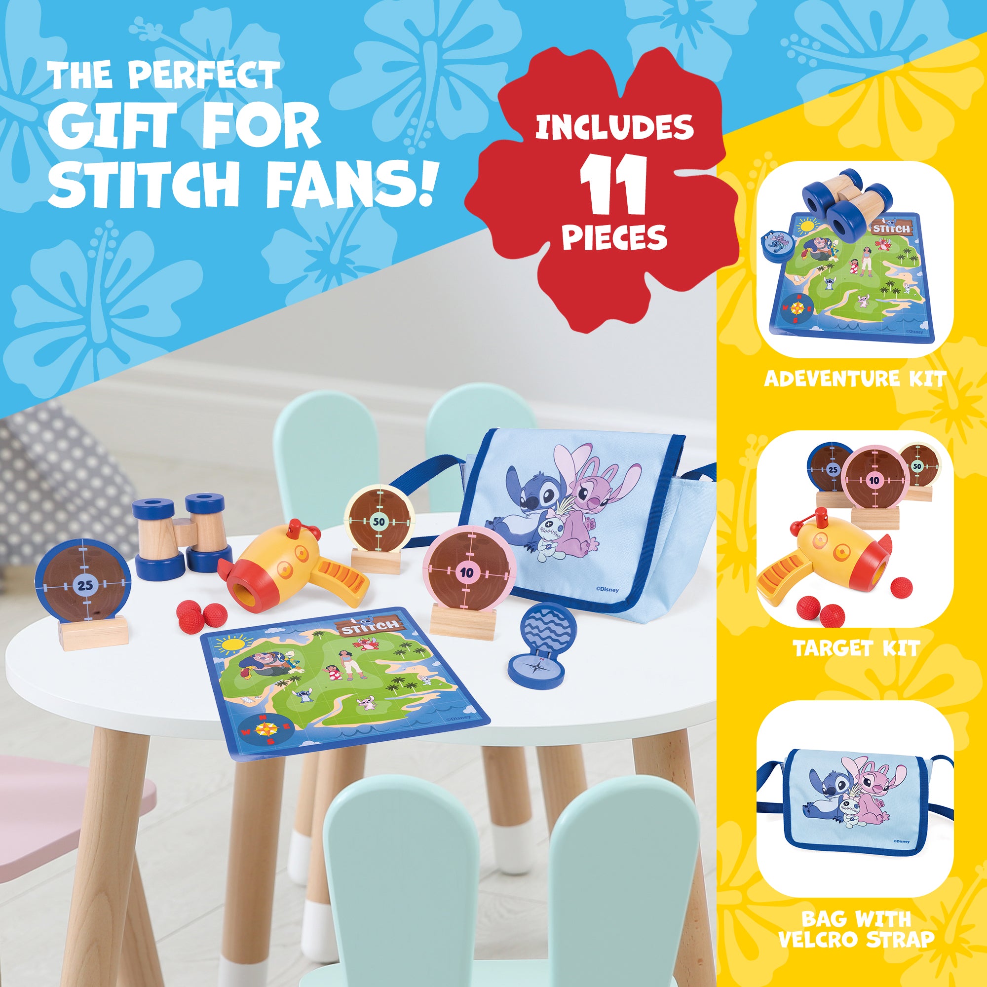 Disney Lilo & Stitch Adventure Bag Playset – Kids’ Target Game with Toy Blaster, Wooden Targets, Binoculars & Travel Bag – Fun Outdoor & Indoor Activity Set