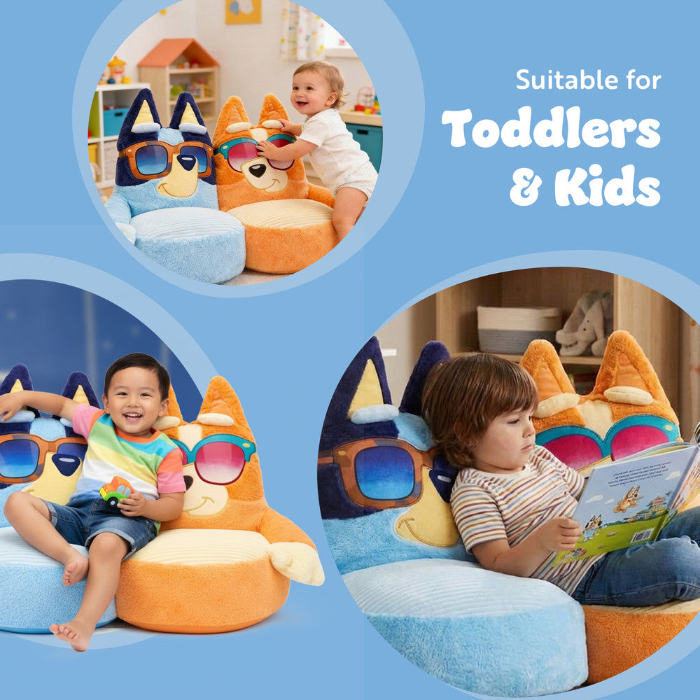 Bluey Bingo character sofa for toddlers – safe, soft seating for reading and play