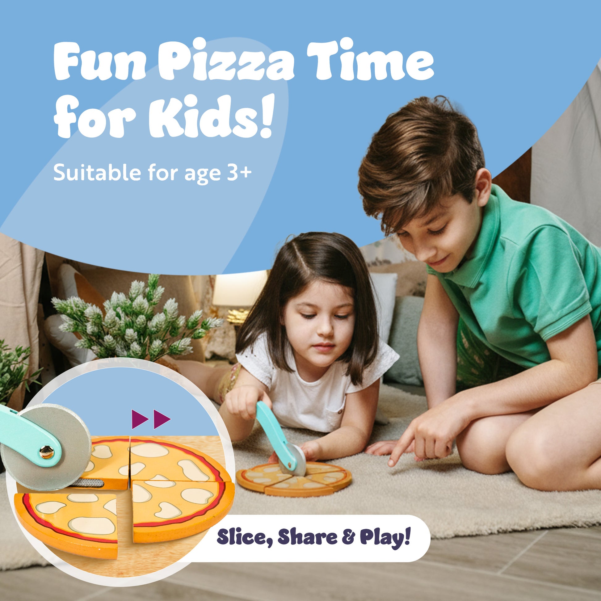 Bluey Pizza Girls Set – 35-Piece Pretend Play Food Set, Wooden Pizza Playset with Oven, Pizza Slices, Box, Cutter, Paddle, Order Cards, and Toppings, Pizza Girls Toy Set