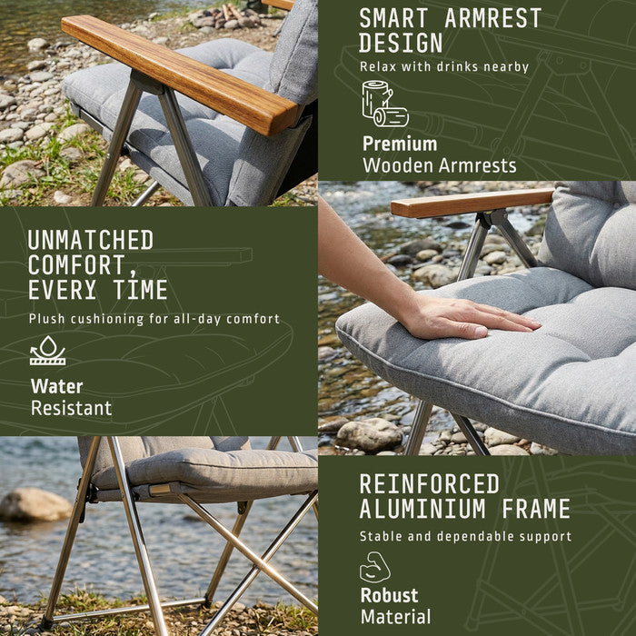 Luxury camping chair 77x57x96cm – spacious breathable fabric seat for extended outdoor use UK