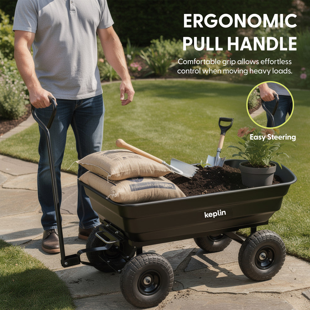 Four-wheel garden trolley cart 75L – heavy duty steel with rubber and PP construction