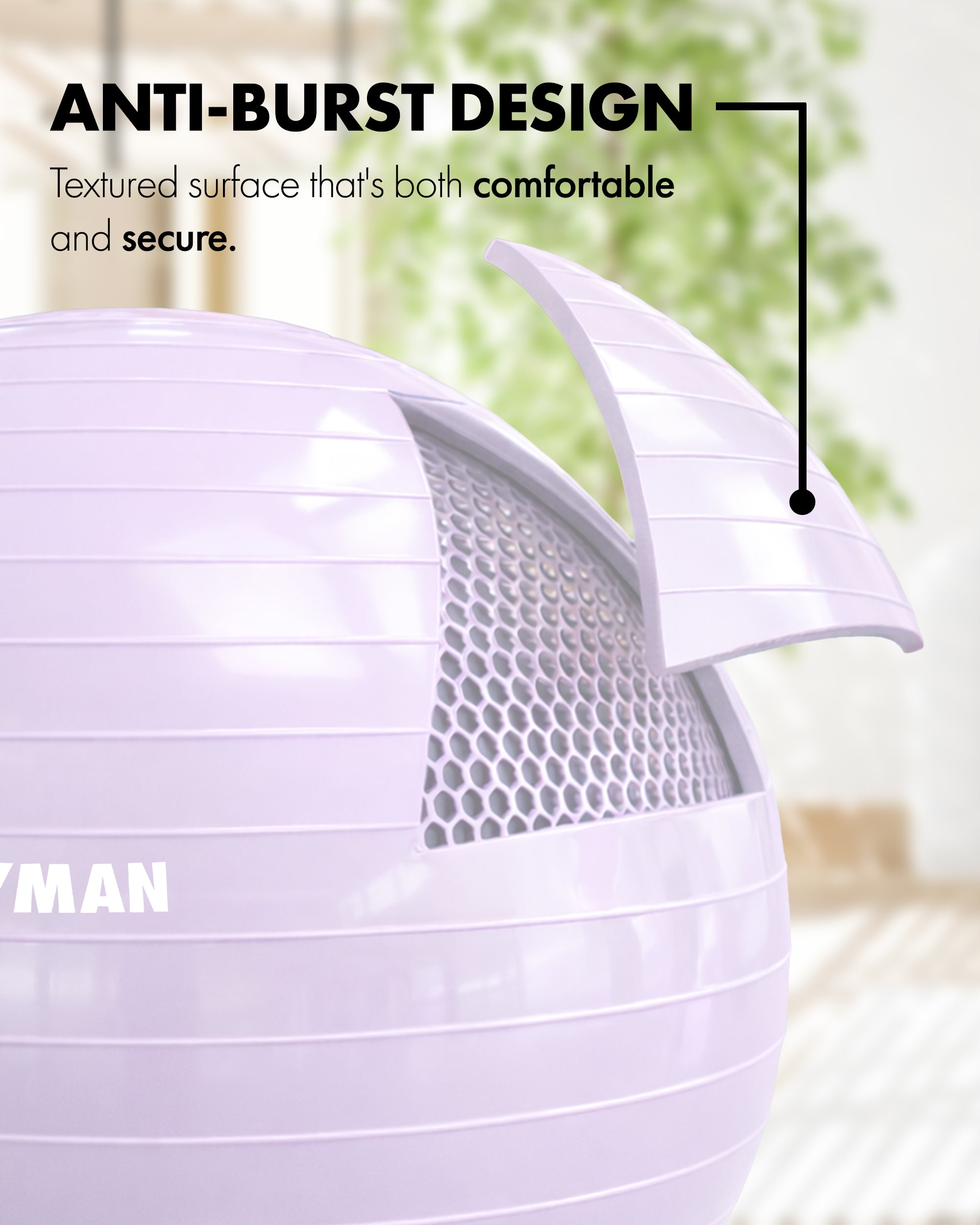 KAYMAN Exercise Ball - Anti-Burst System, Non-Slip Rings, Durable Material, Easy to Inflate, Ideal for Yoga, Pilates, Fitness, Balance Training, Gym, and Home Workouts