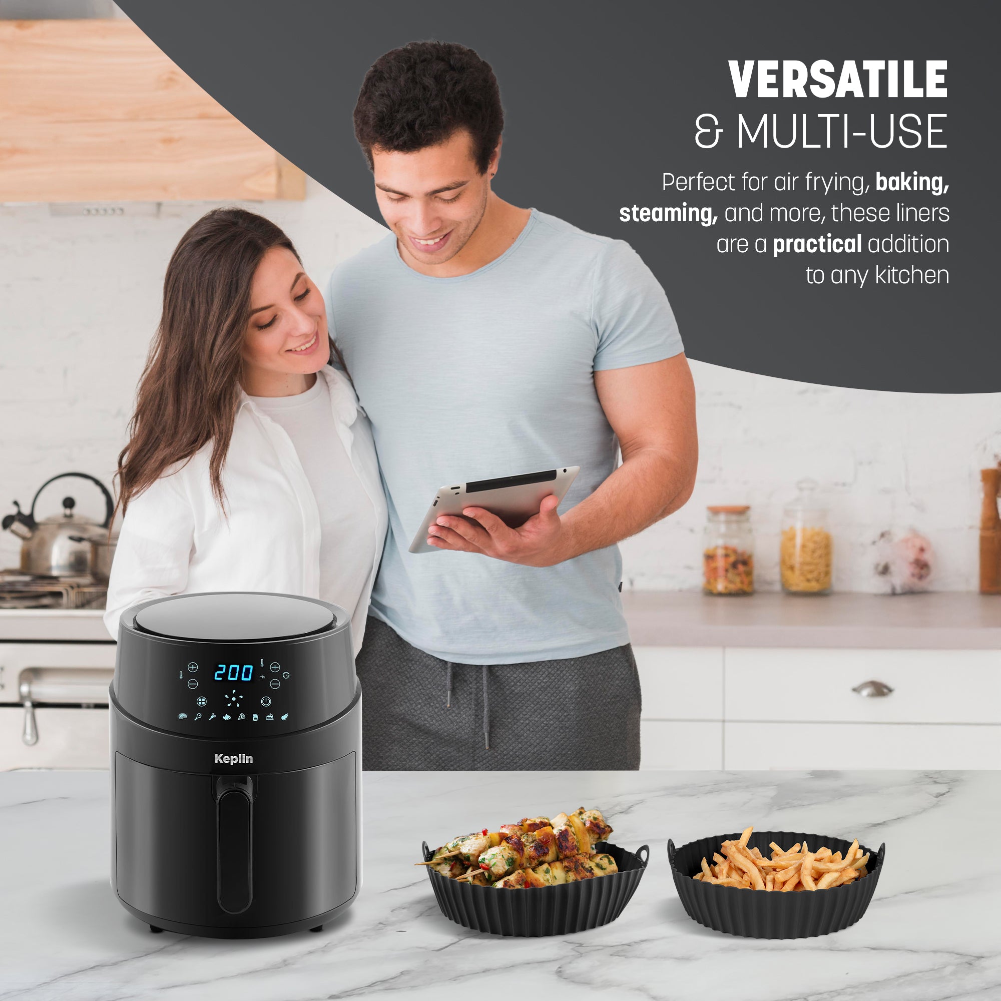 Keplin Silicone Air Fryer Liners - 3 Pack Non-Stick Reusable Silicone Liners, Dual & Tower Air Fryers - BPA-Free, Heat Resistant to 230°C, Dishwasher Safe Air Fryer Silicone Liner