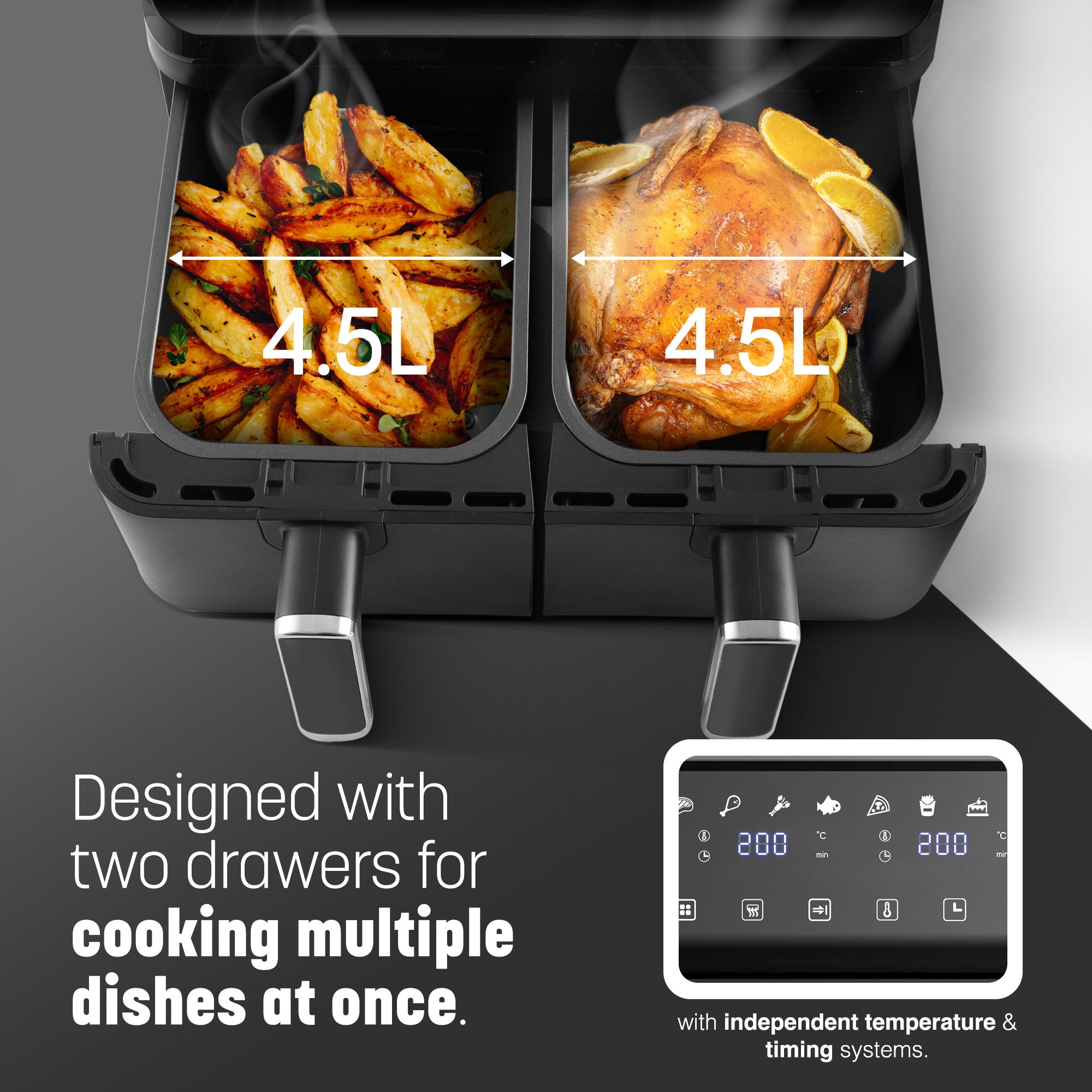 Keplin 9L Dual Zone Air Fryer - 2700W Energy-Saving Cooker with 6 Cooking Functions - Extra-Large Capacity for Healthy Meals - Roast, Bake, Dehydrate, Crisp - Family Size (9L)