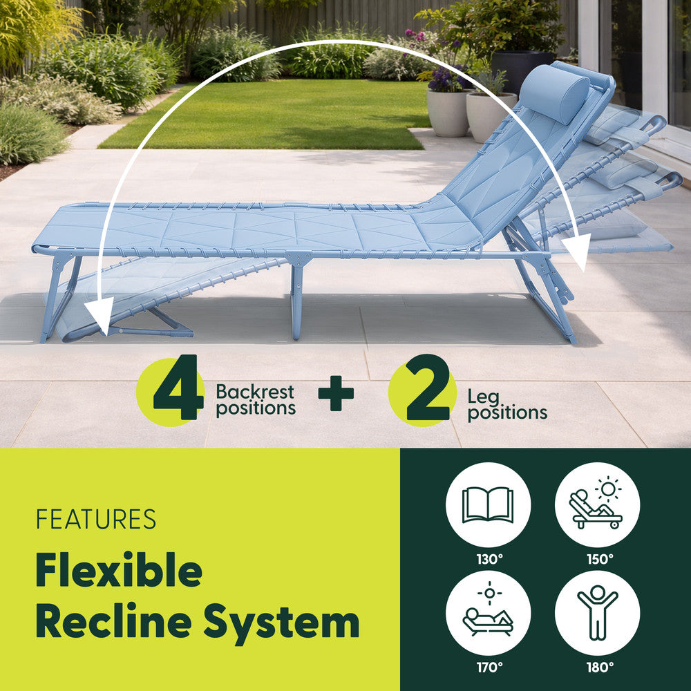 Blue Reclining Garden Sun Lounger – 4 Position Adjustable Folding Outdoor Recliner