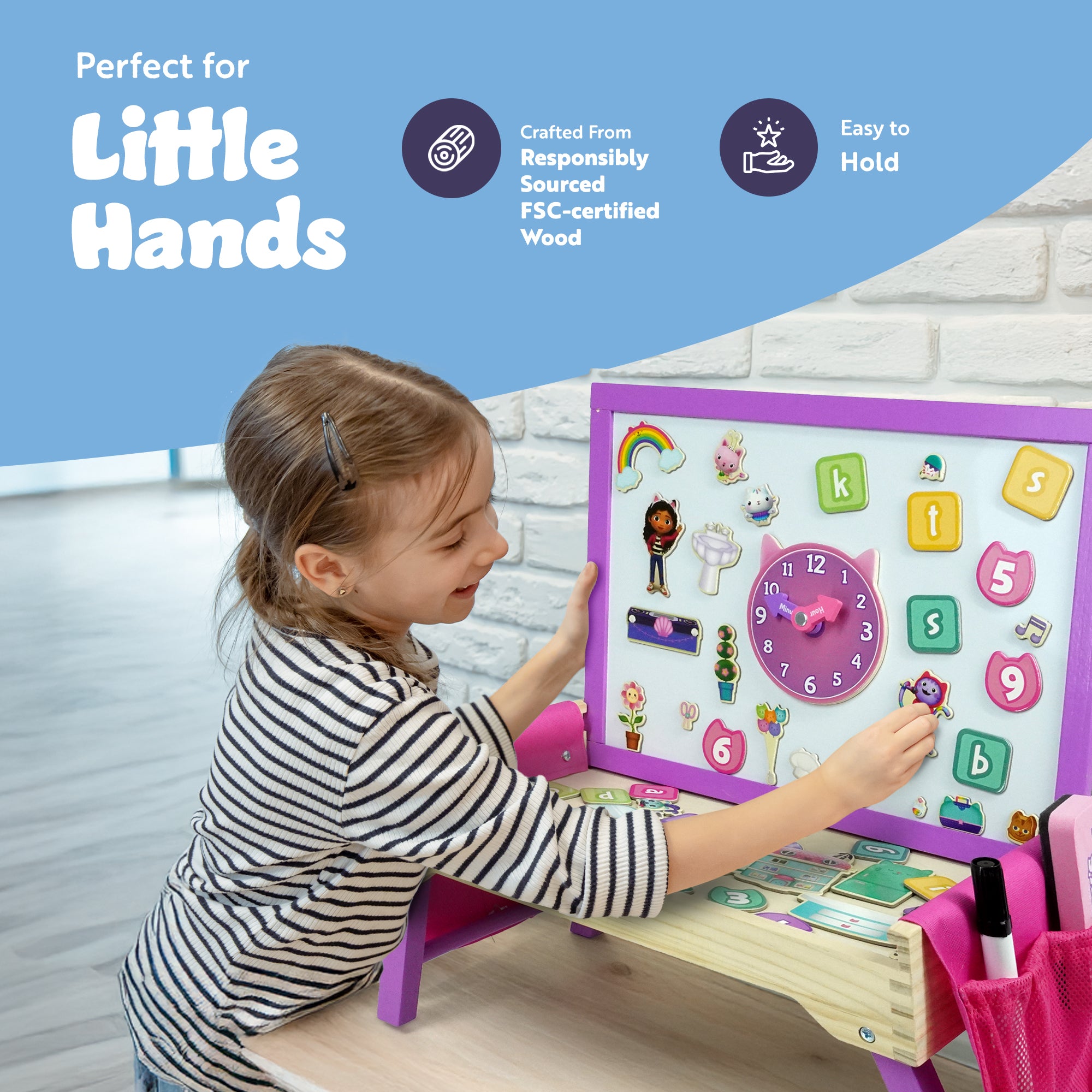 Gabby’s Dollhouse – 2-in-1 Creation Station & Lap Desk – Magnetic Whiteboard & Activity Set – Includes Erasable Marker, Magnets & Activity Sheets – Kids' Art & Learning Desk for Creative Play