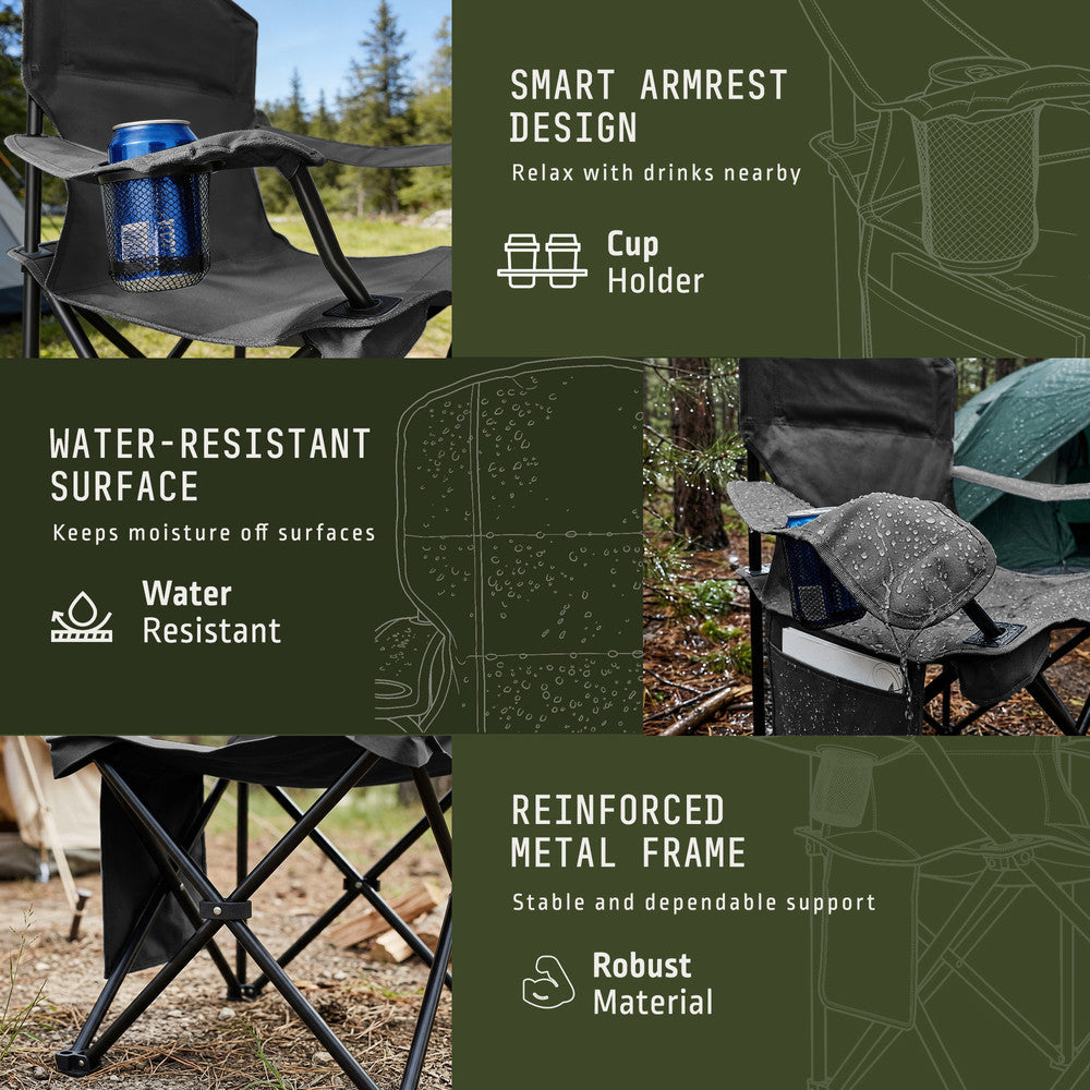 Padded folding camping chairs 2-pack black 55cm wide – full-size outdoor seats for campsites and beach UK