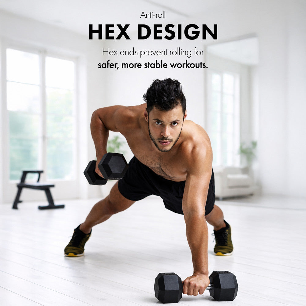 KAYMAN Rubber Hex Dumbbells Pair 10kg – image 5