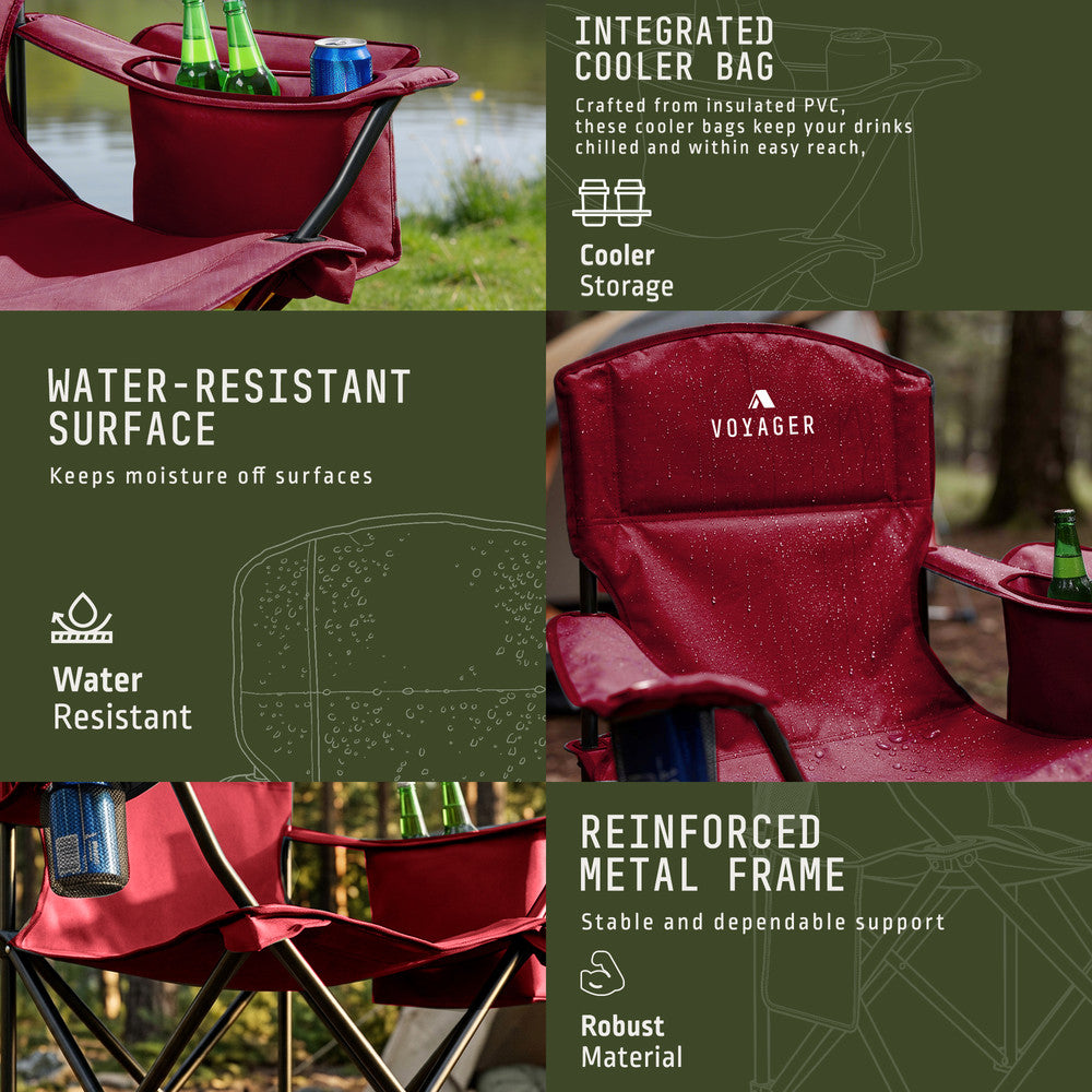 Folding Camping Chairs 2 Pack with Cooler Bag