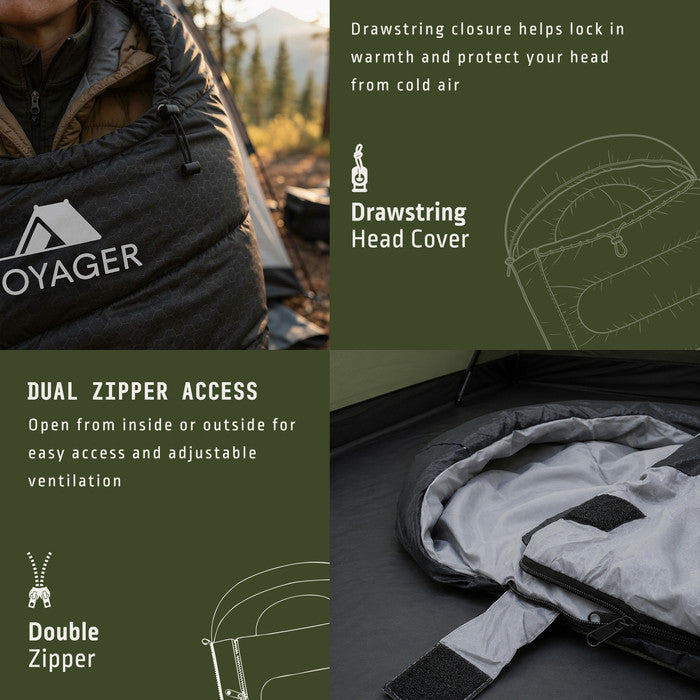 Black adult sleeping bag compressed in carry bag – compact lightweight for backpacking UK