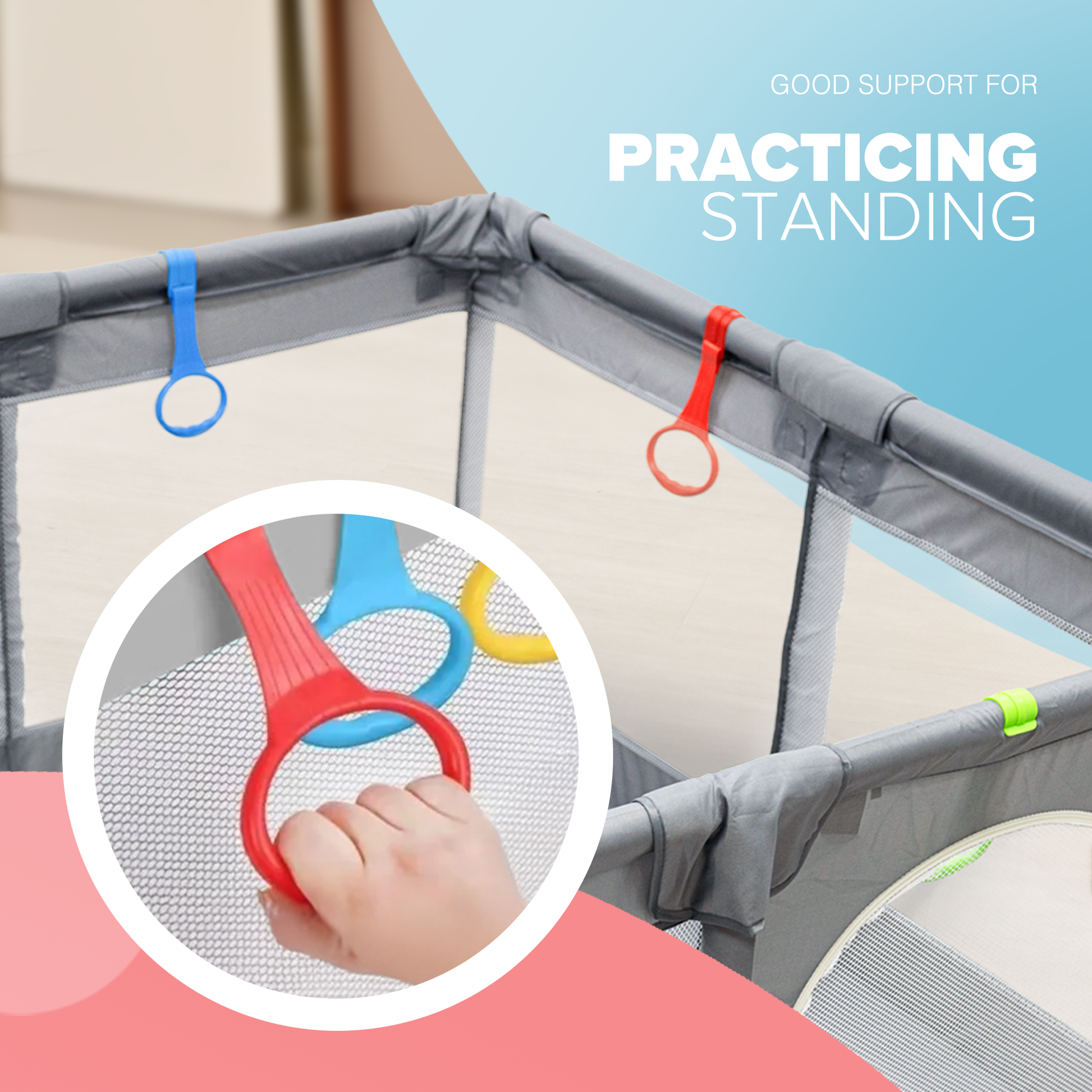 KIDOOLA Baby Playpen with Padded Frame & Mesh Walls, Unisex (150x180x65cm)