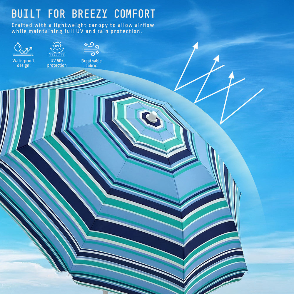 1.6m tilting beach parasol stripe – small portable sun umbrella ideal for beach trips and outdoor use, UK