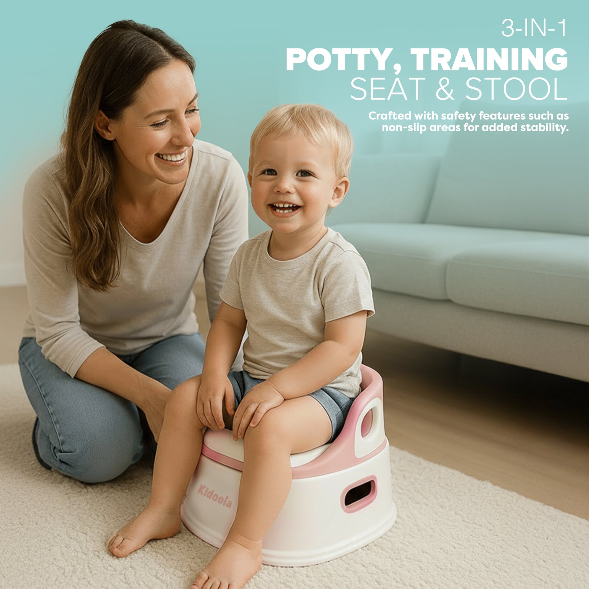 Grey 3-in-1 potty chair and step stool – space-saving toddler toilet training seat for small bathrooms