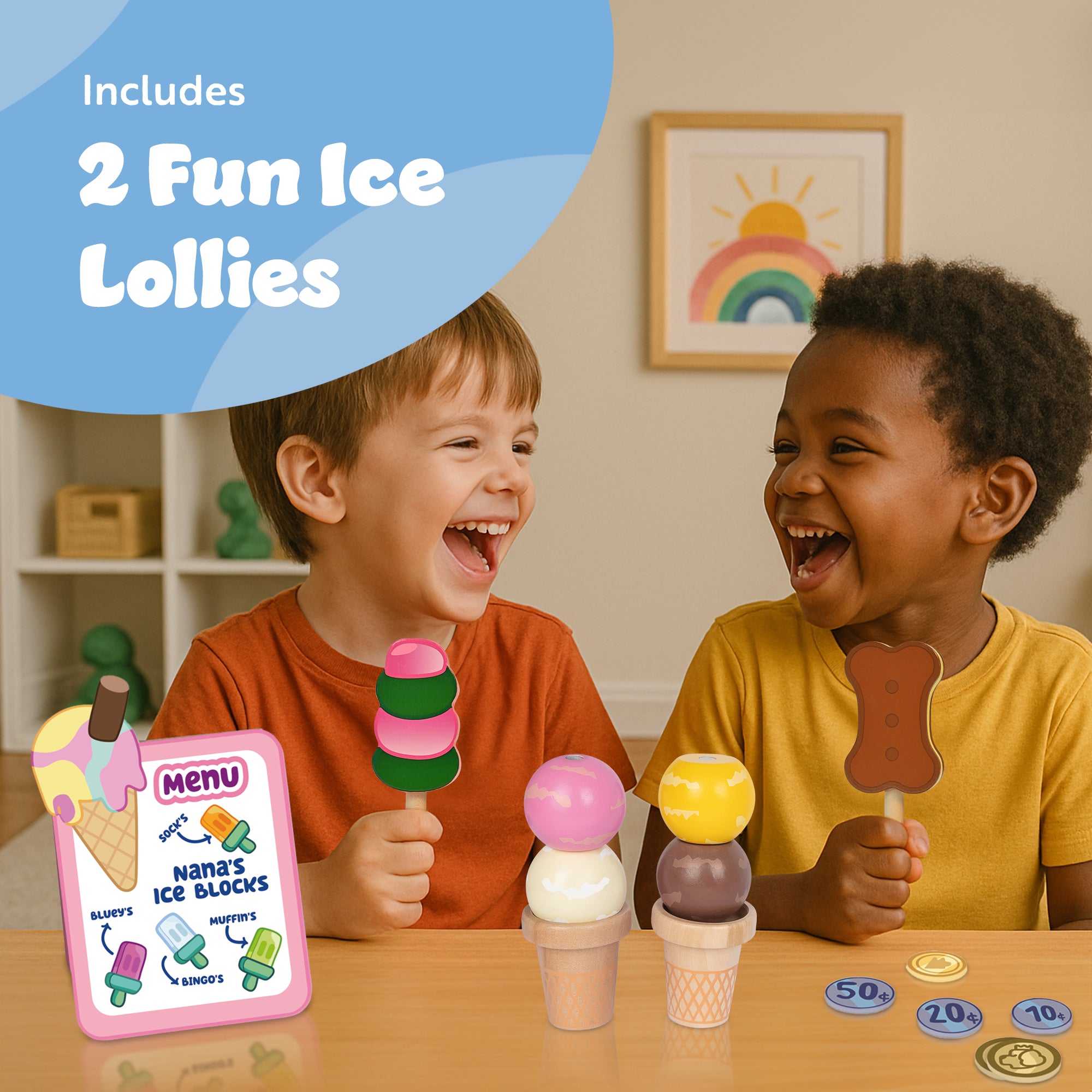 Bluey Ice Cream Playset – Kids' Toy Ice Cream Shop with Cones, Tubs, Lollies, Sprinkles & Payment Accessories – Fun Pretend Play Set for Toddlers & Children Toys for Boys & Girls