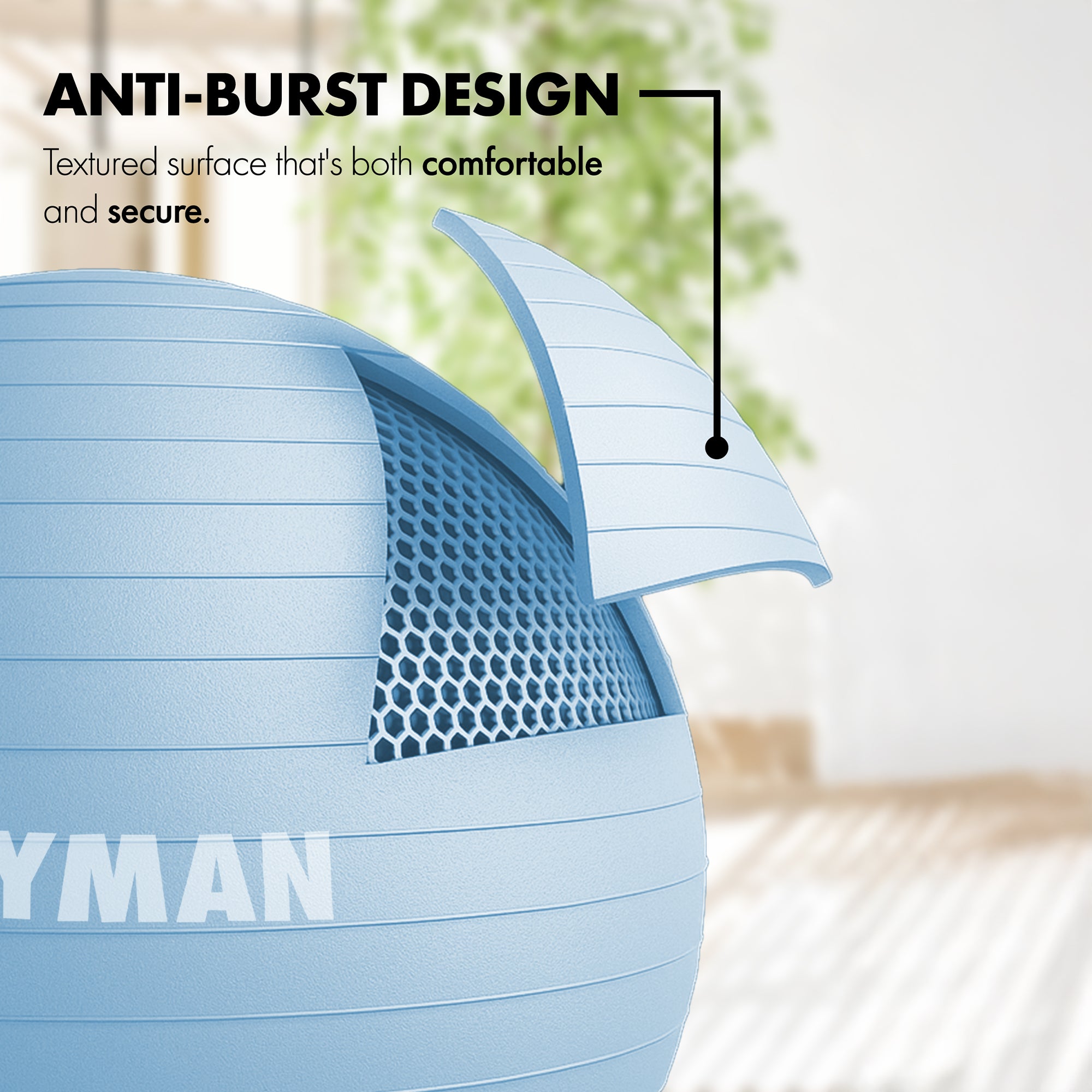 KAYMAN Exercise Ball - Anti-Burst System, Non-Slip Rings, Durable Material, Easy to Inflate, Ideal for Yoga, Pilates, Fitness, Balance Training, Gym, and Home Workouts