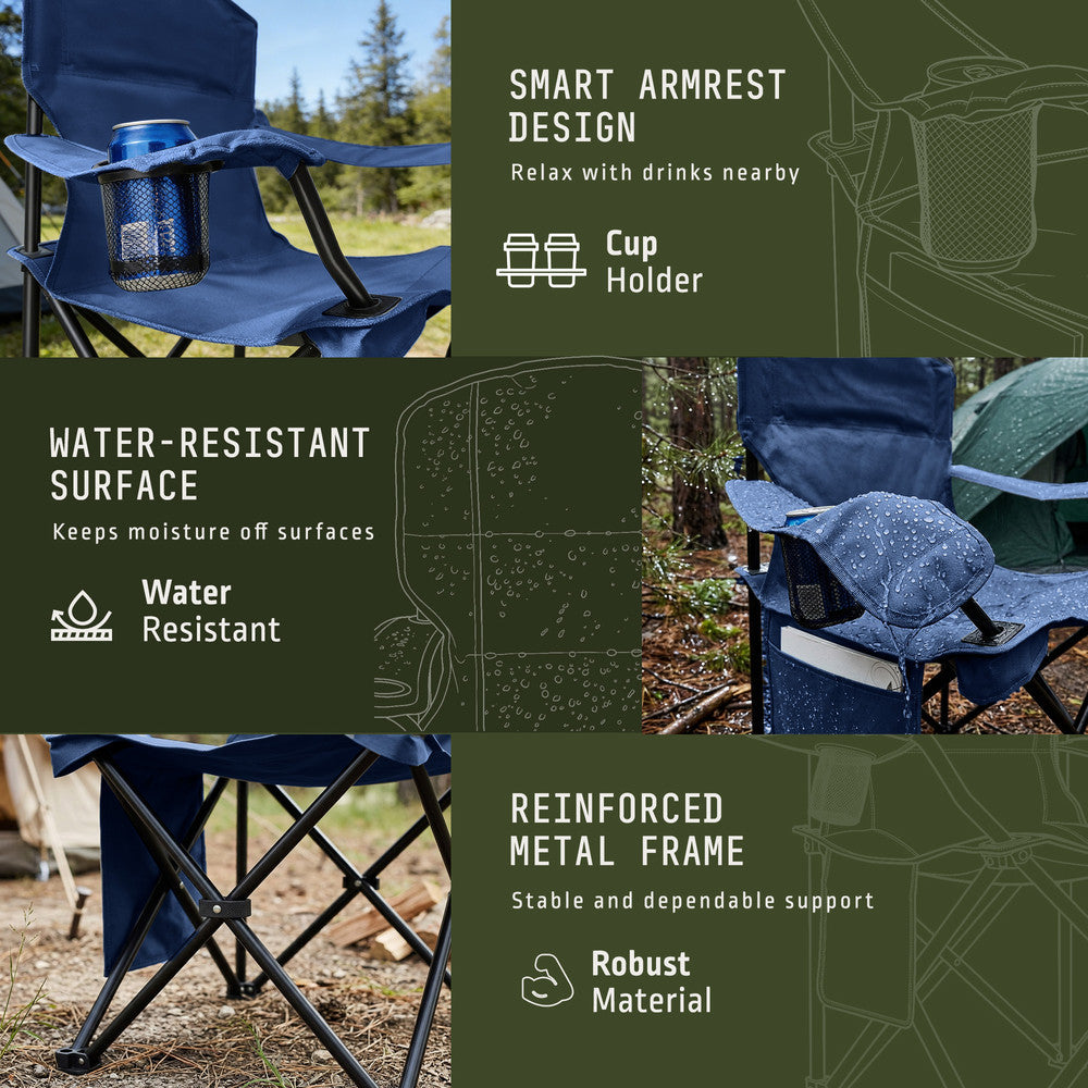 Padded folding camping chairs 2-pack navy 55cm wide – full-size outdoor seats for campsites and beach UK
