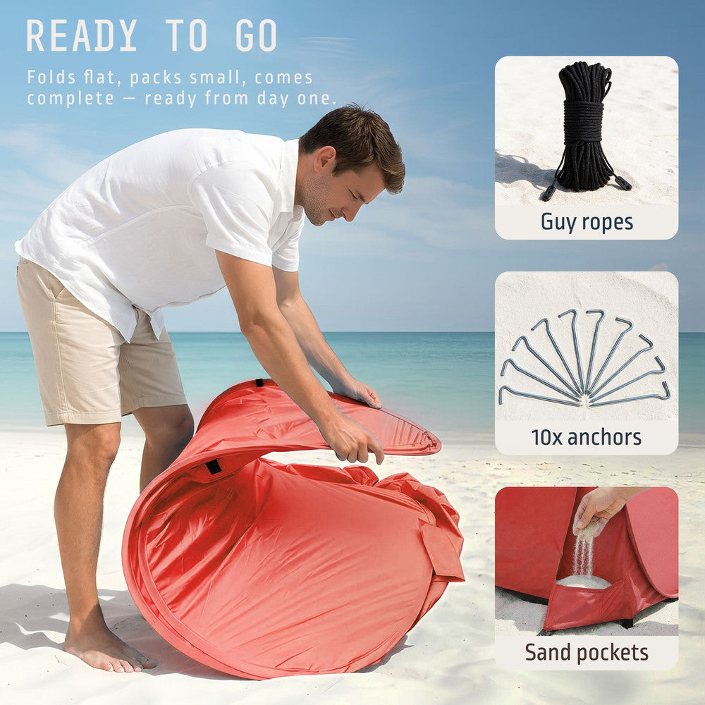 Lightweight pop-up beach tent coral with carry bag – portable shade shelter for holidays and festivals UK