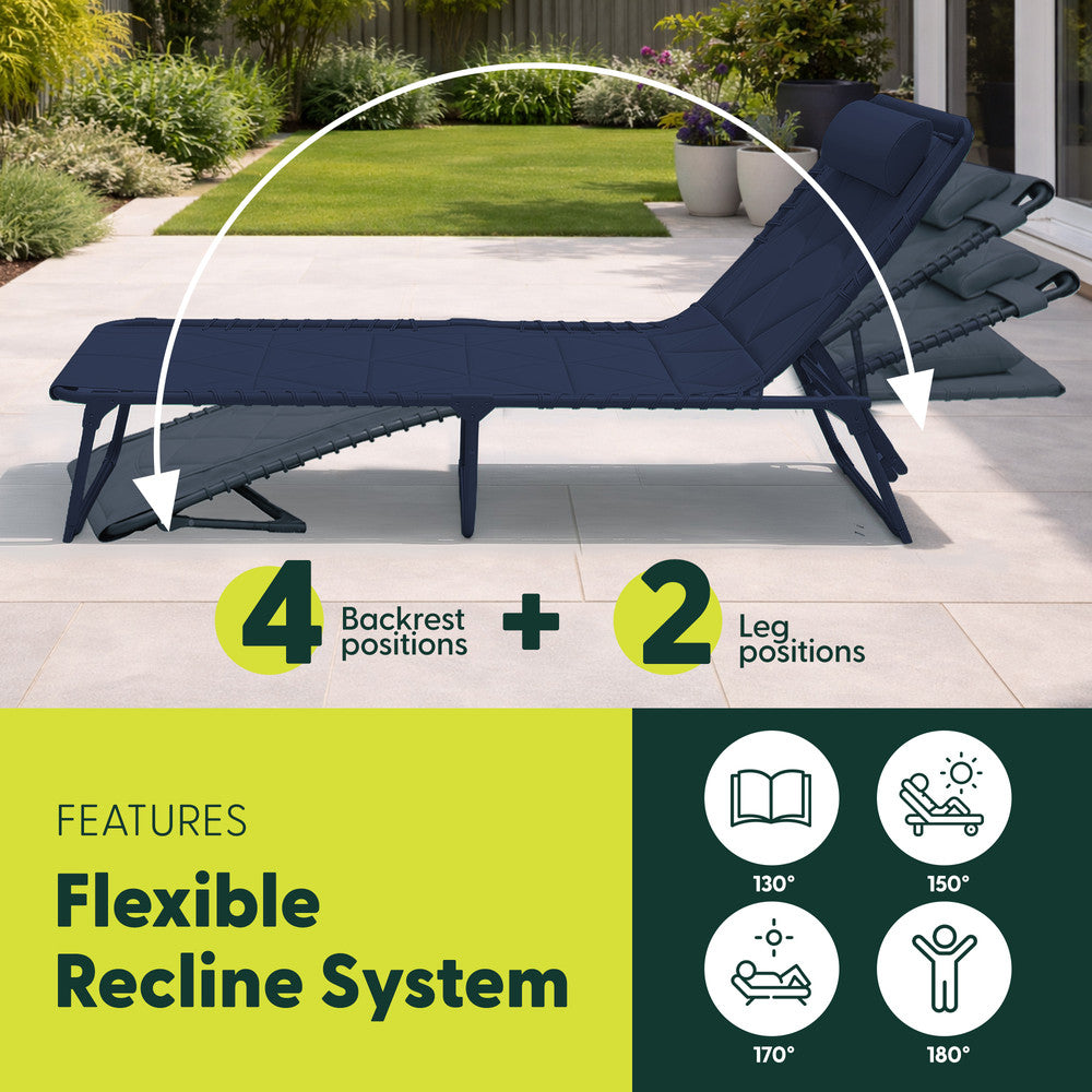 Navy Sun Lounger Reclined – 4 Adjustable Reclining Positions Folding Garden Chair