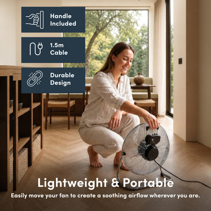 Speed settings 12 inch chrome floor fan 3 speed dial