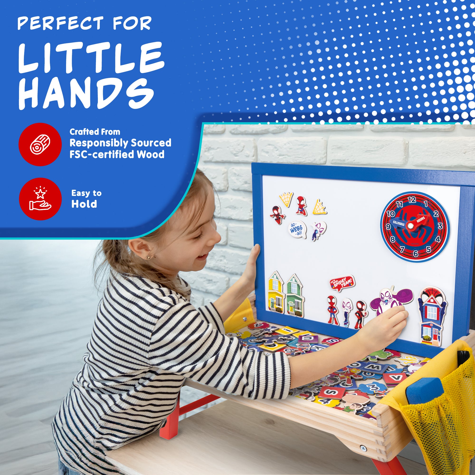 Marvel Spidey and His Amazing Friends Kids Activity Desk – Wooden Folding Lap Desk with Whiteboard, Magnetic Accessories, Storage Pockets & Marker – Portable Play Table for Boys & Girls