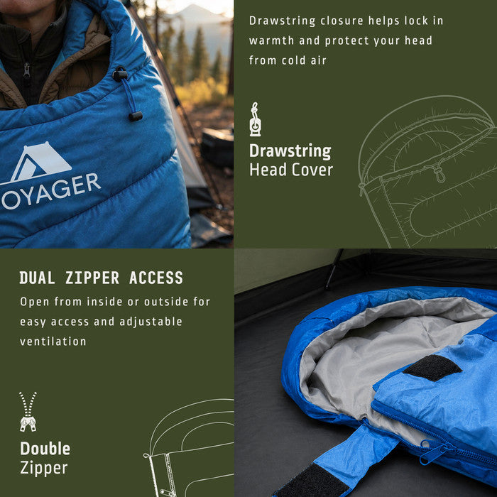 Ocean Haze sleeping bag packed in compression bag – compact adults sleeping bag for hiking UK