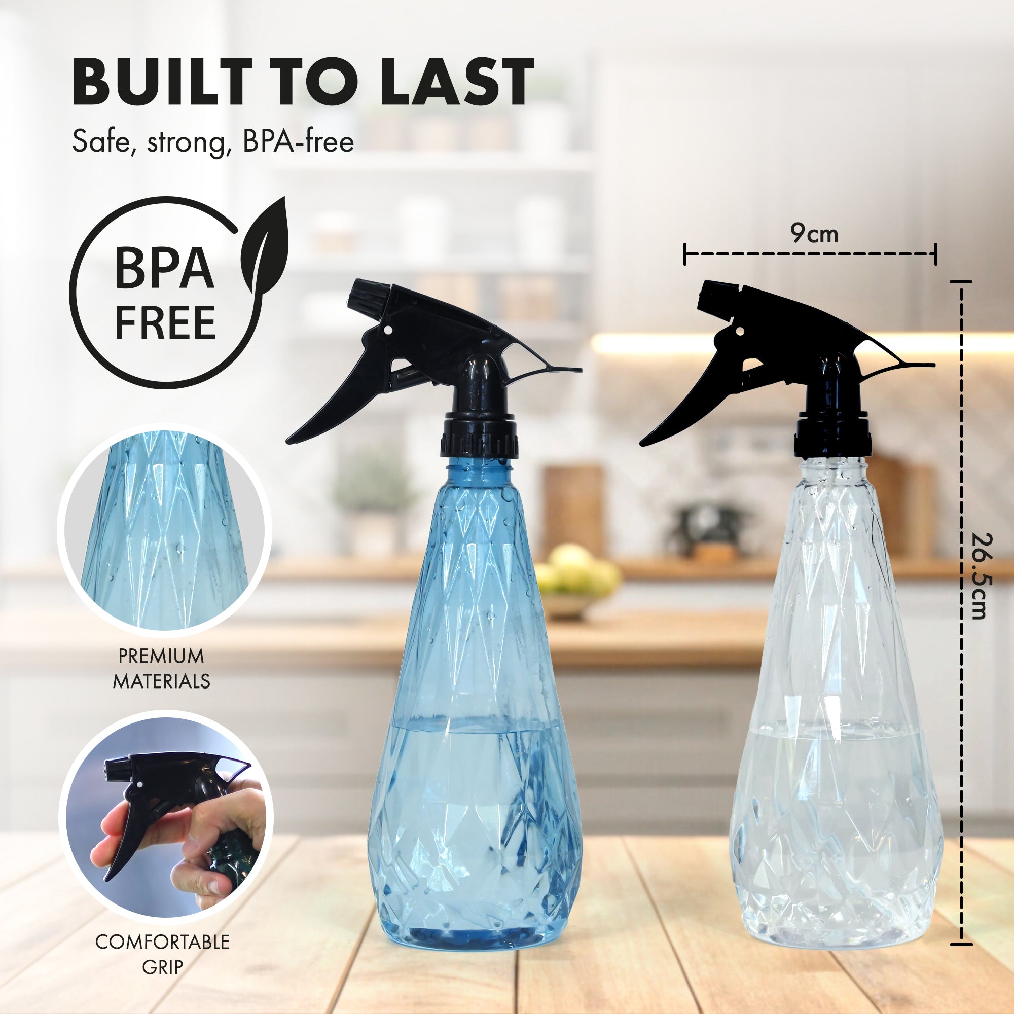 KEPLIN Water Spray Bottles (2 Pack) 600ml – Adjustable Nozzle for Mist & Stream | Reusable & Refillable w/Spray Nozzle | Ideal for Cleaning Kitchen Bath Glass (Grey & Green) (Copy)