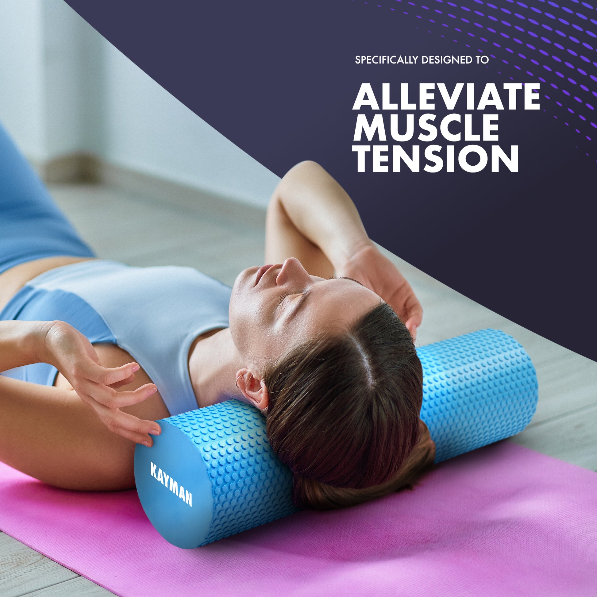 KAYMAN Sports Foam Roller – Deep Tissue Muscle Tension Relief & Circulation Boost | Portable & Lightweight Self Massager for Back, Legs, Gym, Pilates & Yoga | EVA Foam