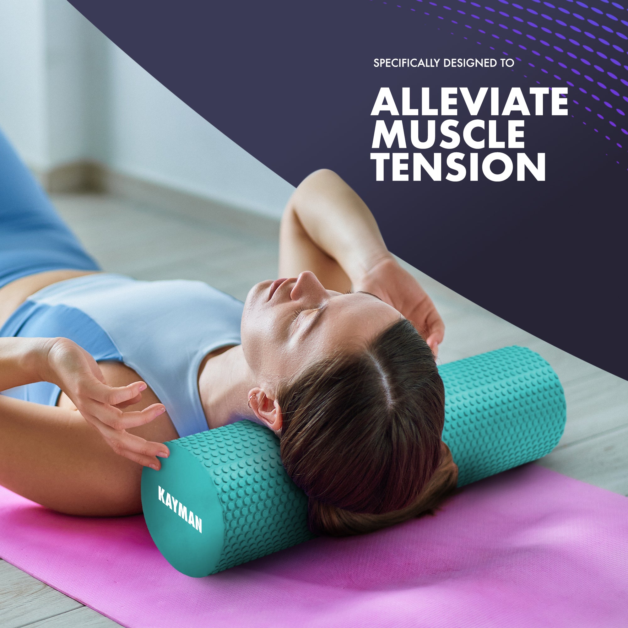 KAYMAN Sports Foam Roller – Deep Tissue Muscle Tension Relief & Circulation Boost | Portable & Lightweight Self Massager for Back, Legs, Gym, Pilates & Yoga | EVA Foam
