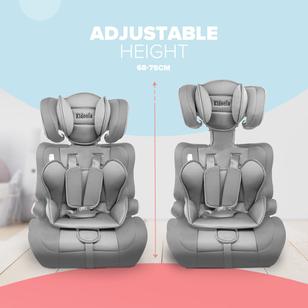Kidoola Adjustable Car Seat for Toddlers & Children – Safety Certified Booster Seat, Comfortable Padding, 3 Age Functions, ECE R44/04 Certified, Up to 12 Years