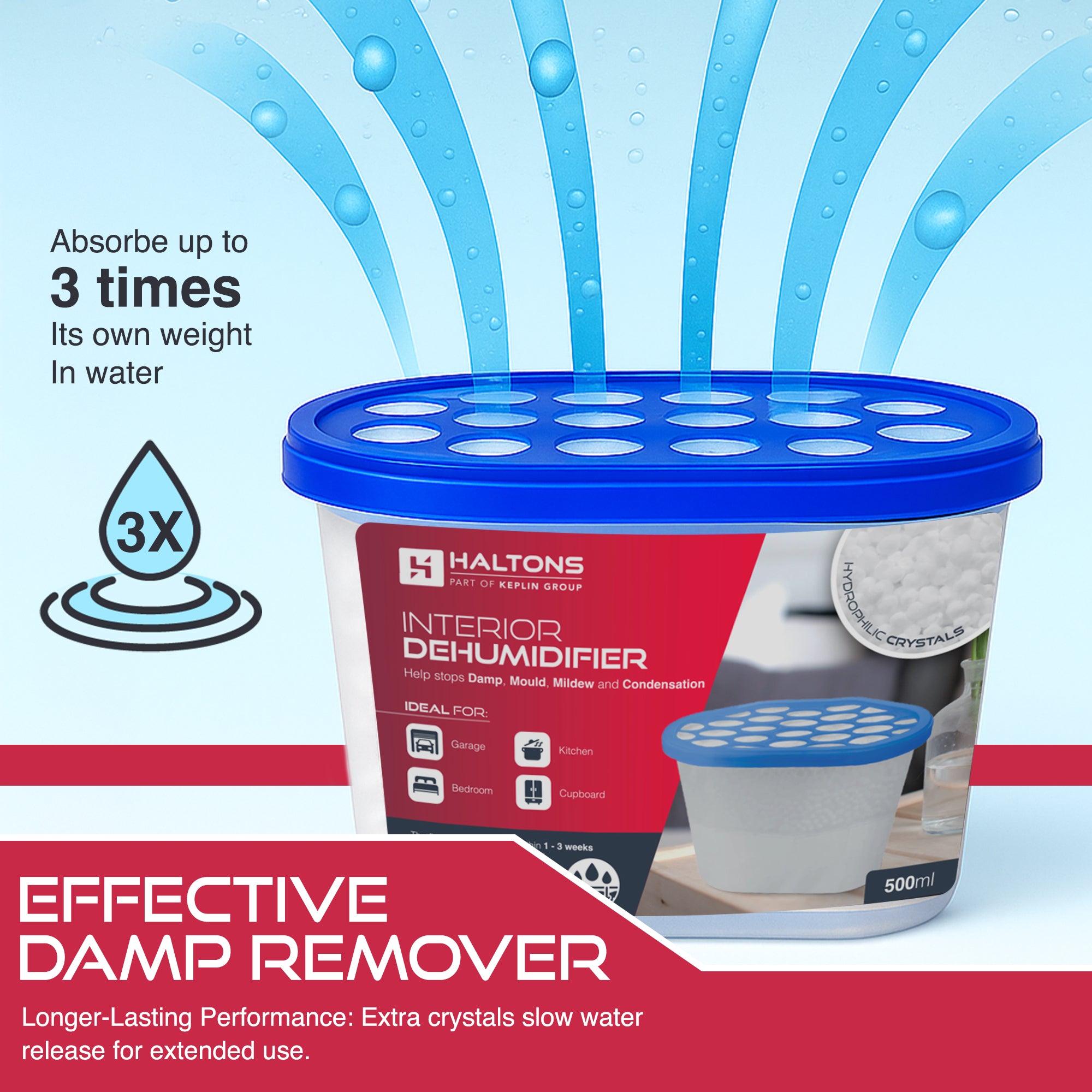Haltons –  500ml Moisture Absorber Dehumidifiers – Condensation Remover for Damp, Mould, Home, Wardrobe, Kitchen, Bathroom, Basement, Garage, Bedroom, Caravan, Office