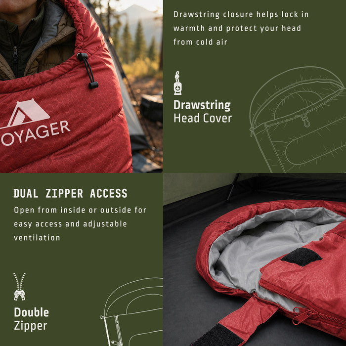 Red adults camping sleeping bag in carry bag – compact portable sleeping bag for hiking UK