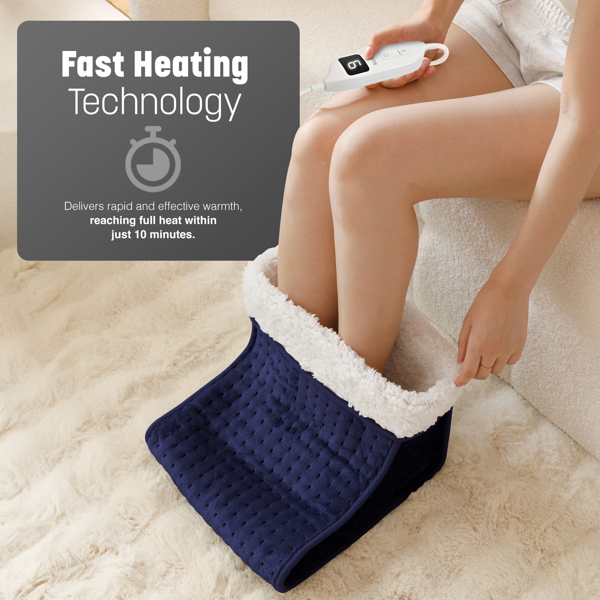 KEPLIN Electric Foot Warmer, 1 Pack - 4 Adjustable Temperature Settings, 90-Min Auto Shut-Off Timer, Overheat & Overcurrent Protection, Soft Fleece Lining, Washable Inner Sleeves (32x28x26cm)