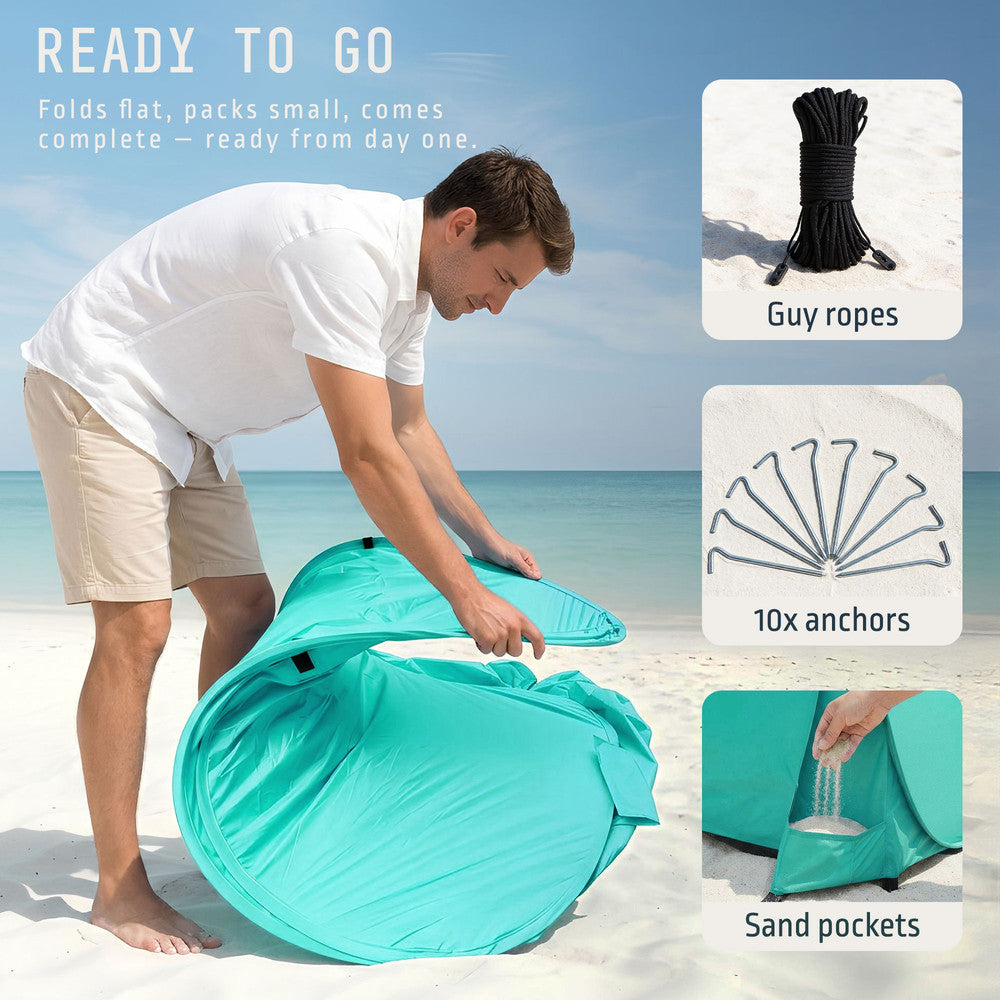 Lightweight pop-up beach tent teal with carry bag – portable shade shelter for holidays and festivals UK