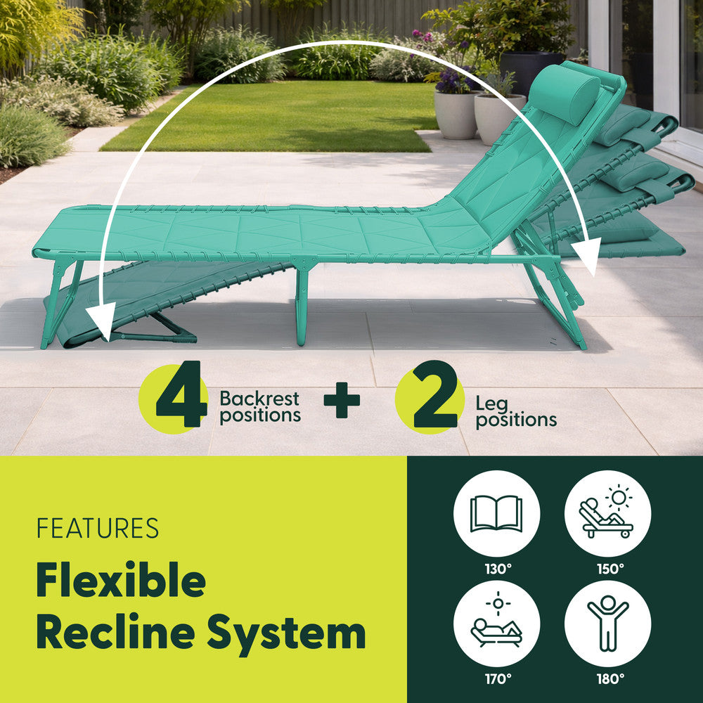 Teal Sun Lounger Reclining Position – 4 Adjustable Positions Folding Garden Recliner