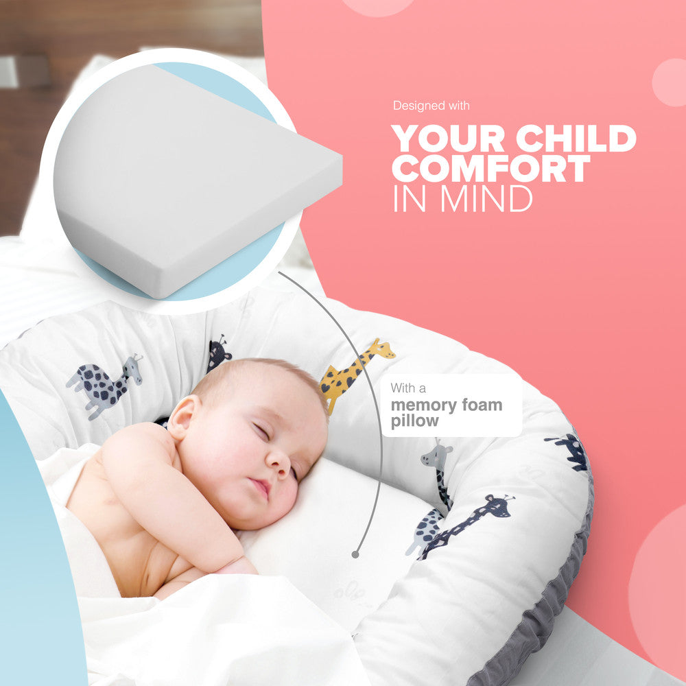 Kidoola Newborn Baby Nest Lounger - 100% Cotton, Washable, Safe and Breathable Fabric 0-12 Months Unisex Ideal for Home, Travel & Baby Essential Gift (Animals)