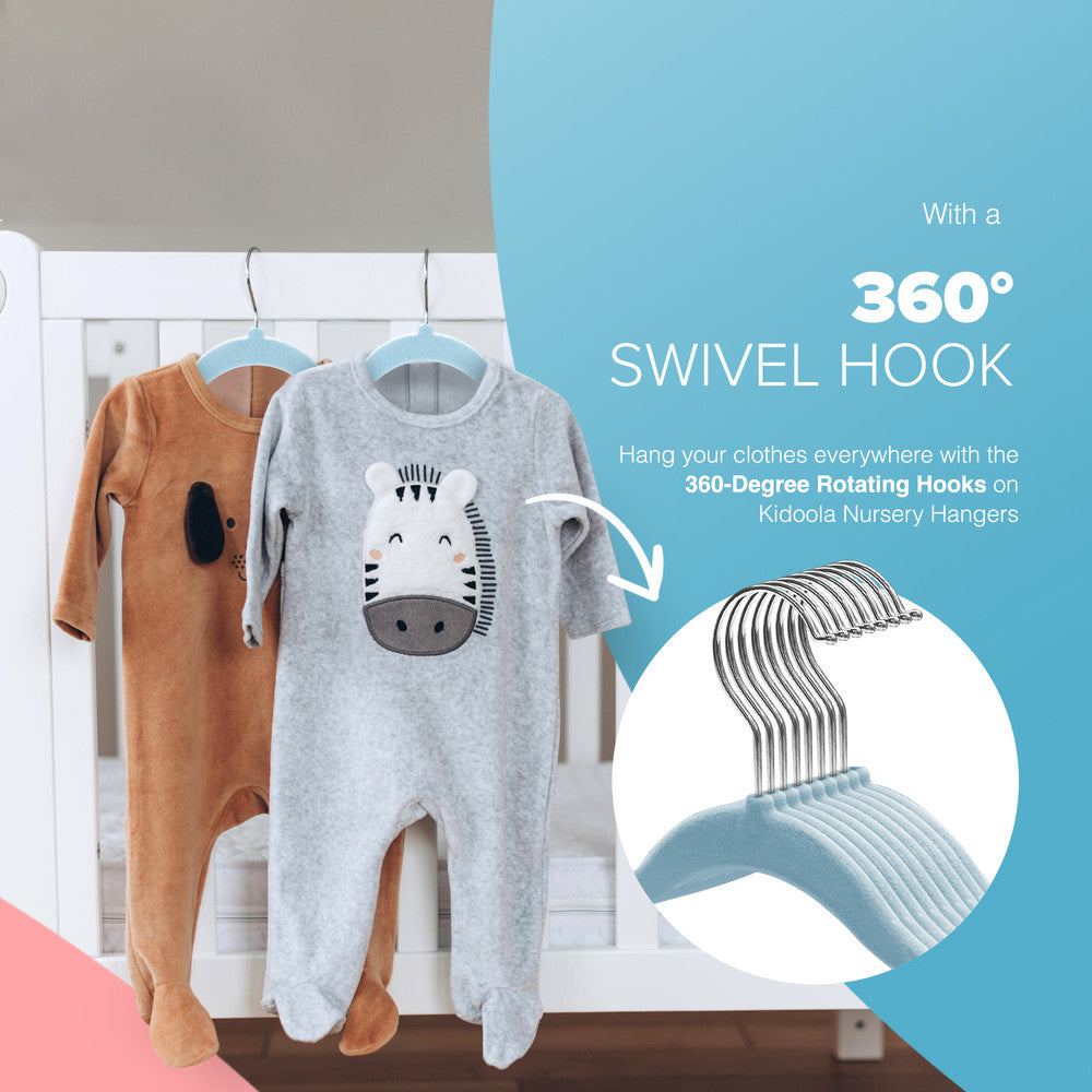 Kidoola 20 Velvet Baby Hangers, Nursery Coat Clothing Hangers for Babies, Infant, Toddlers and Kids, Unisex for Boys or Girls up to 24 Months – image 5