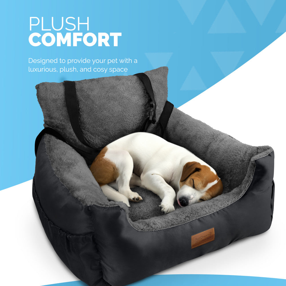FurDreams Dog Car Seat – Plush & Cozy Pet Booster Seat for Small Dogs & Cats with Storage Pocket, Safety Leash, Waterproof Liner, and Non-Slip Base – image 5